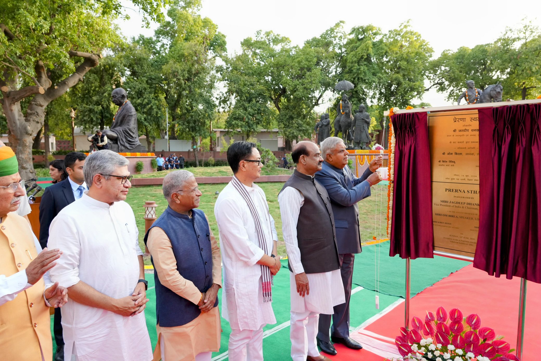 The Vice-President and Chairman, Rajya Sabha, Shri Jagdeep Dhankhar inaugurating the newly constructed 'Prerna Sthal' in Parliament House Complex, New Delhi on June 16, 2024.