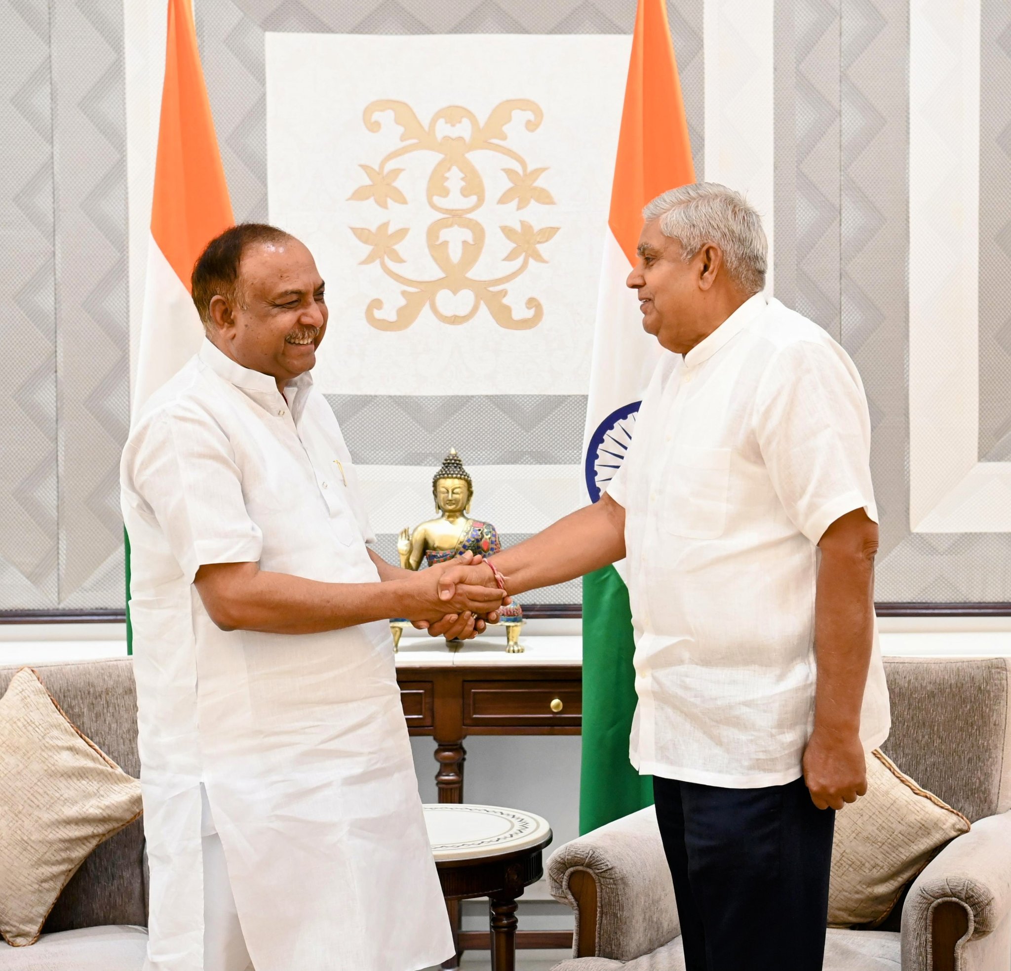 Shri Naveen Jain, Member of Parliament (Rajya Sabha) called on the Vice-President and Chairman, Rajya Sabha, Shri Jagdeep Dhankhar at Vice-President's Enclave in New Delhi on June 17, 2024.