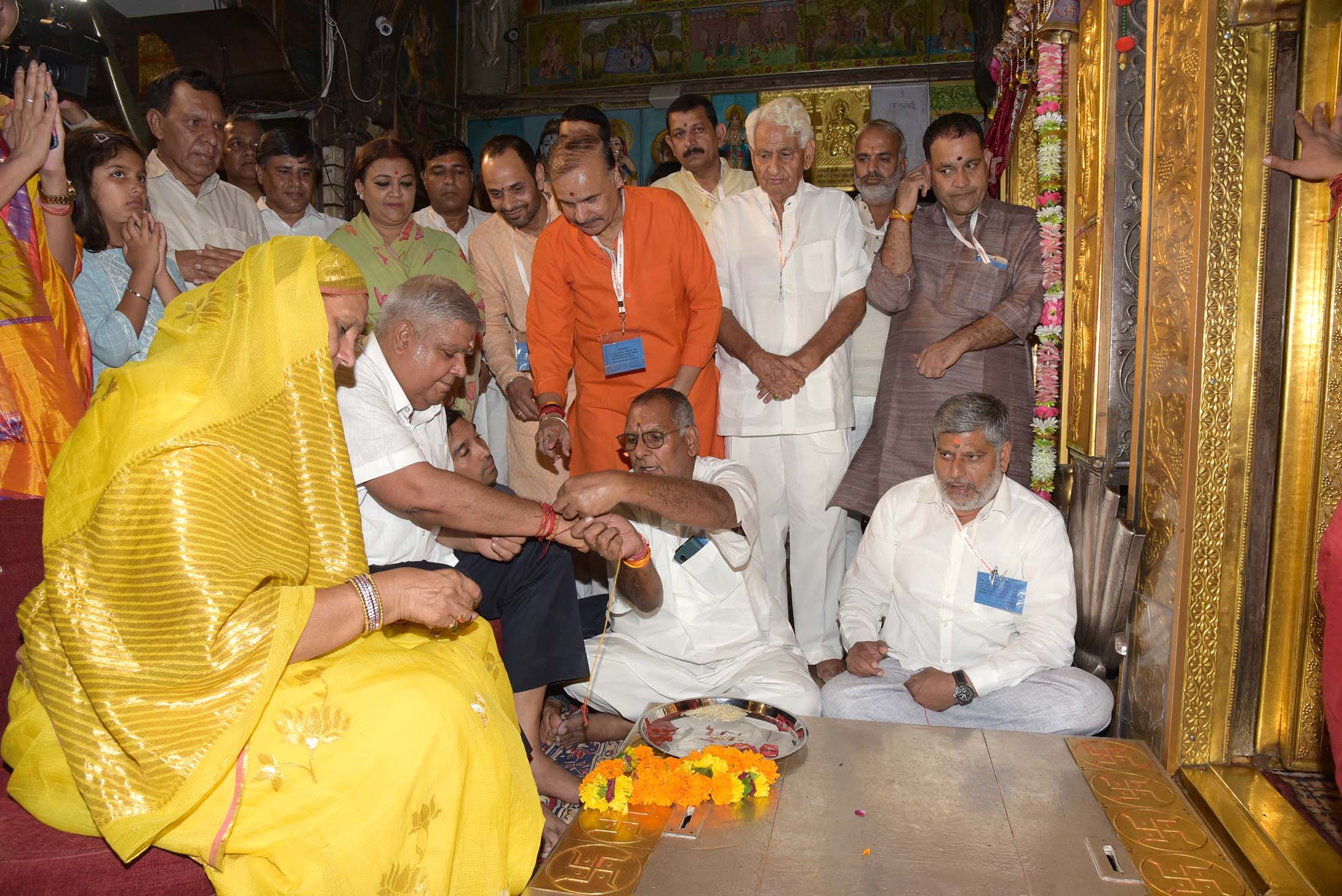 The Vice President, Shri Jagdeep Dhankhar and Dr Sudesh Dhankhar performing puja at Shri Balaji Dham Mandir Salasar Dham, Churu in Rajasthan on September 8, 2022.