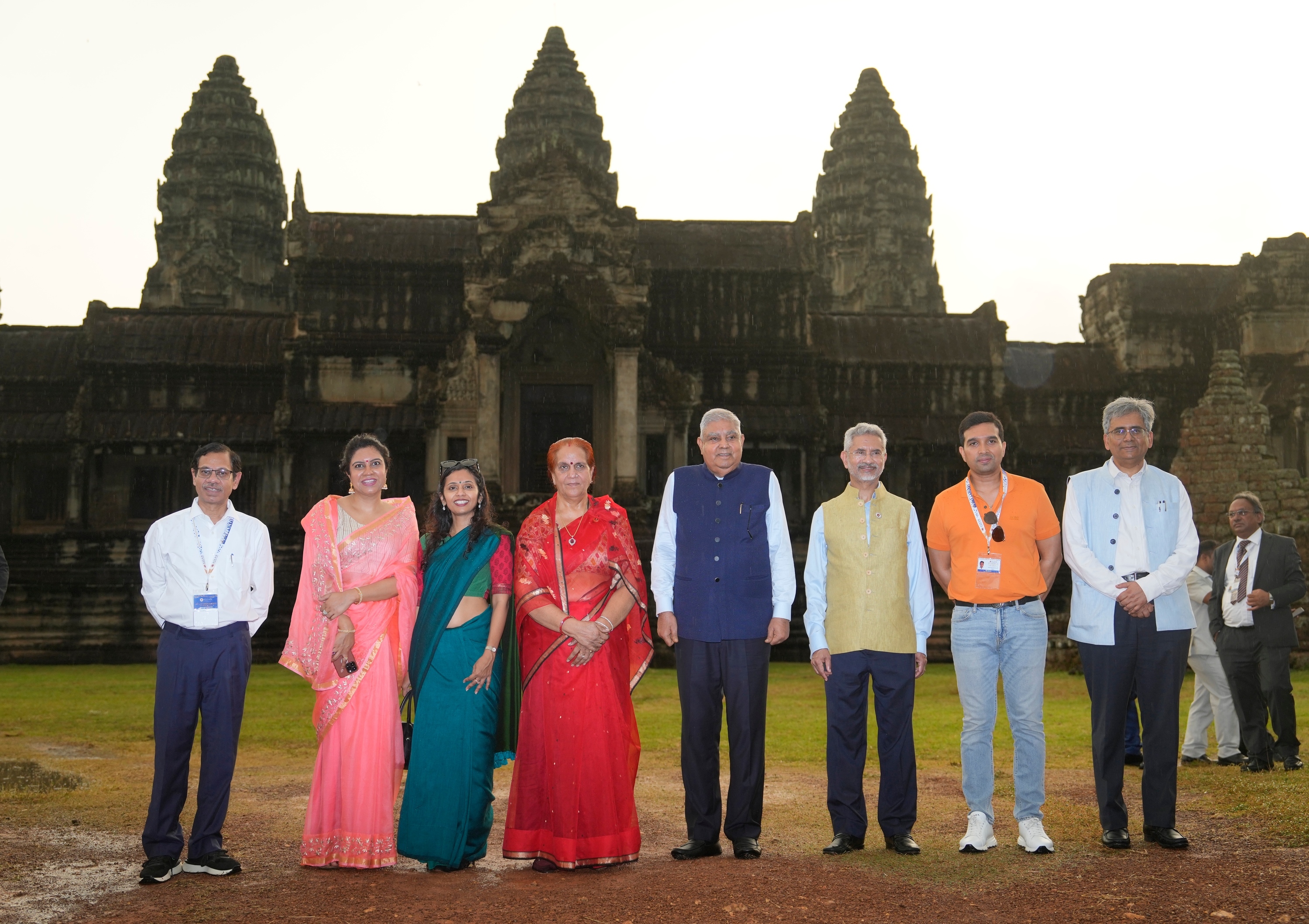 The Vice President, Shri Jagdeep Dhankhar at Angkor Wat temple in Siem Reap, Cambodia on November 13, 2022. The External Affairs Minister, Dr. S. Jaishankar is also present. 