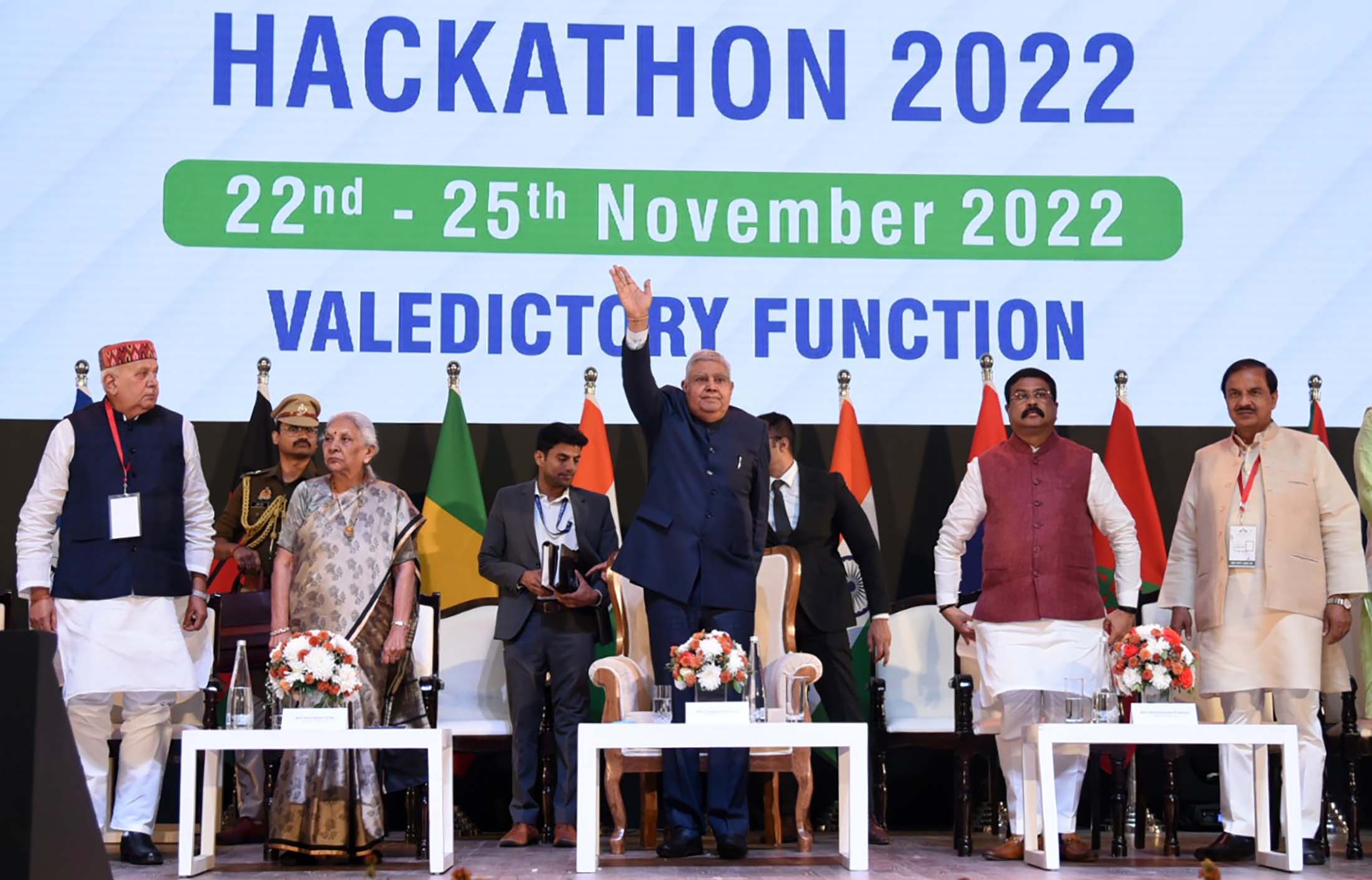 The Vice President, Shri Jagdeep Dhankhar at the valedictory session of UNESCO India Africa Hackathon 2022 at Gautam Buddha University, Gautam Buddh Nagar, Uttar Pradesh on November 25, 2022.