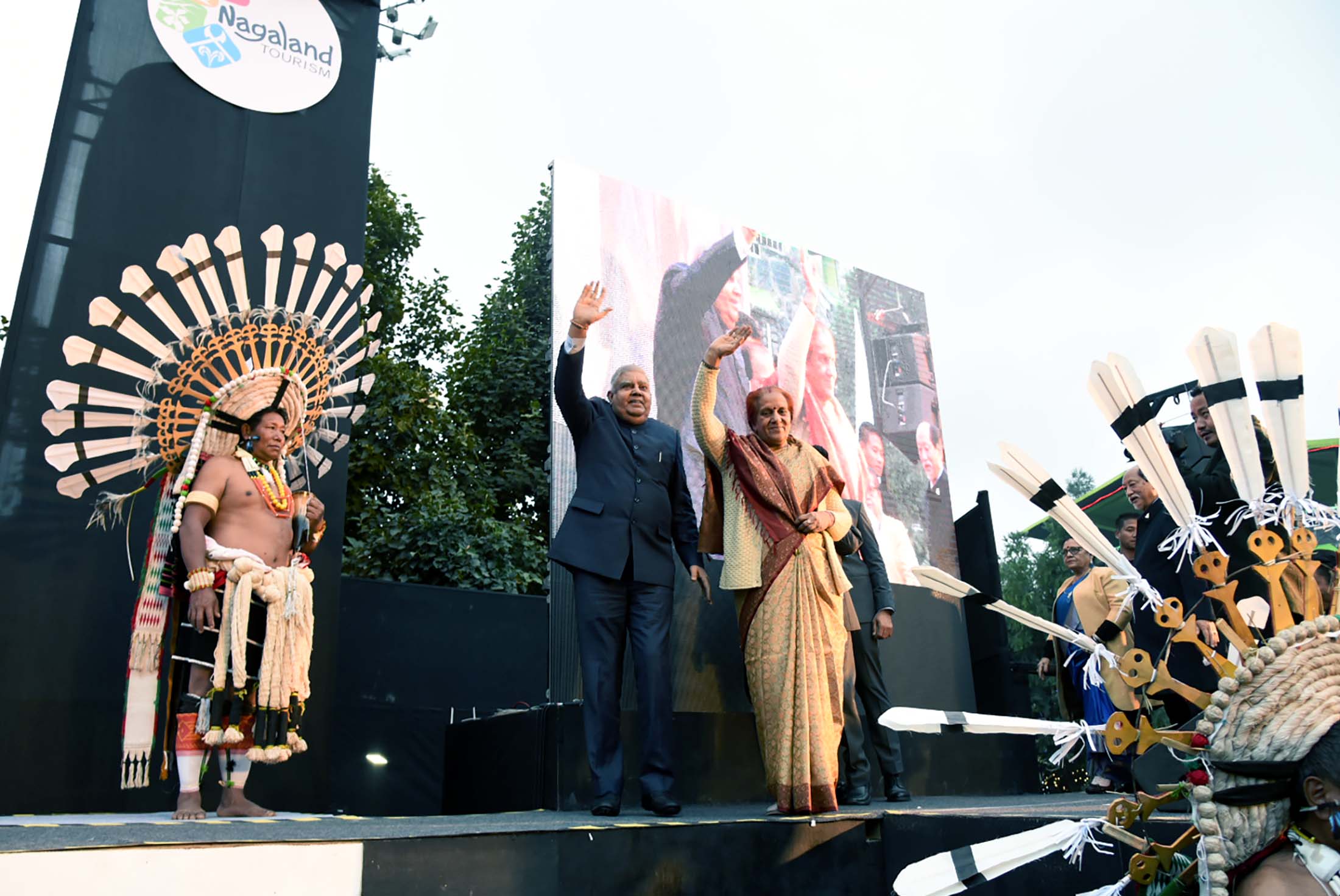 The Vice President, Shri Jagdeep Dhankhar and Dr Sudesh Dhankhar at the inauguration of 23rd edition of Hornbill Festival 2022 at Naga Heritage Village, Kisama near Kohima on December 1, 2022. 