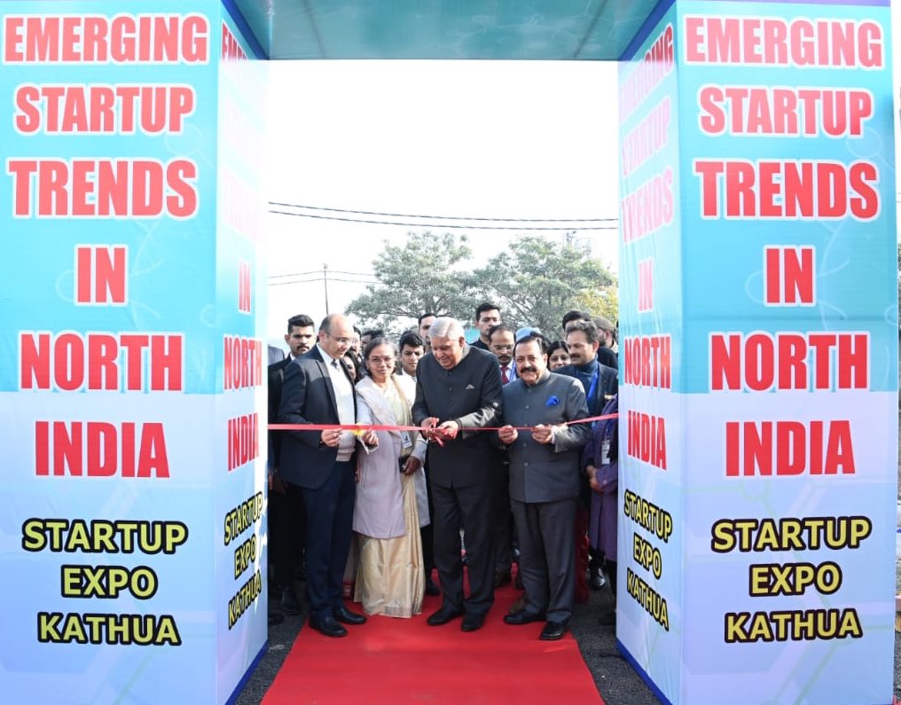The Vice-President, Shri Jagdeep Dhankhar inaugurating the Biotech Startup Expo on “Emerging Startup Trends in North India” in Kathua, Jammu & Kashmir on January 4, 2024.