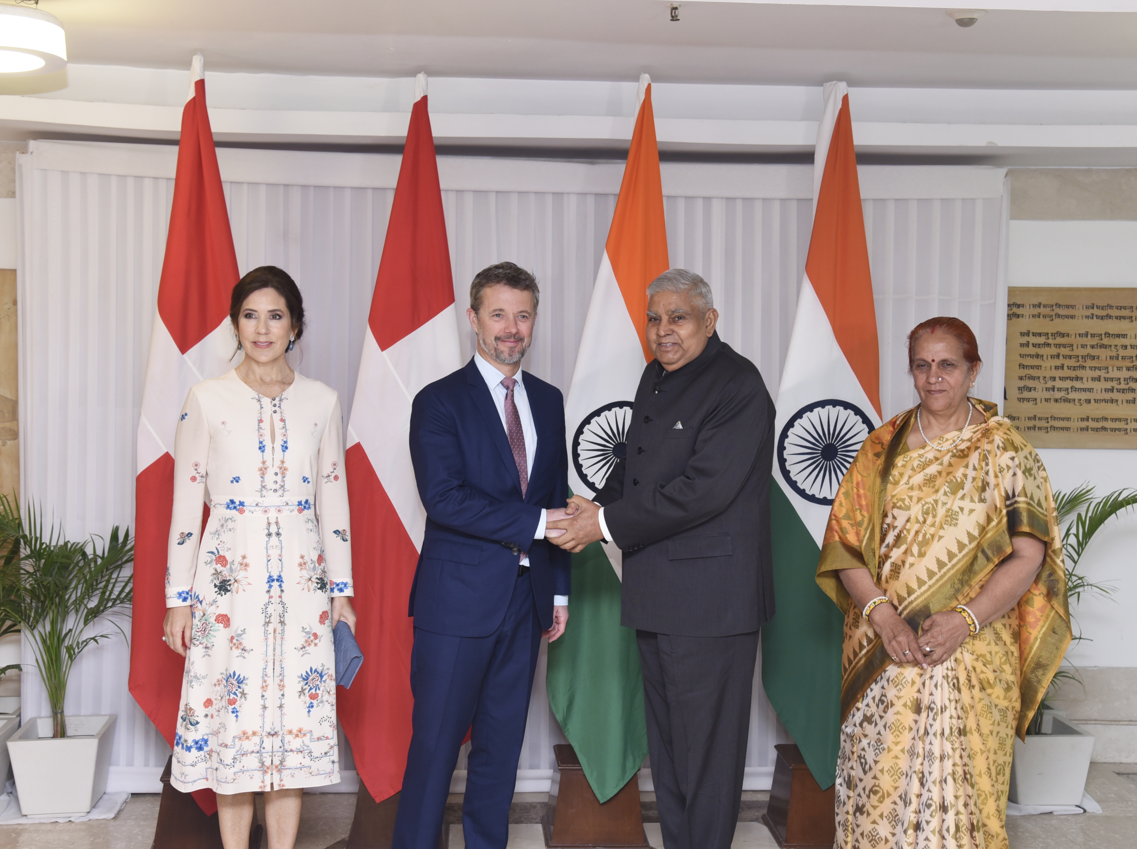 The Vice President, Shri Jagdeep Dhankhar and Dr Sudesh Dhankhar met their Royal Highness Crown Prince Frederik & Crown Princess Mary of Denmark in New Delhi on February 27, 2023.