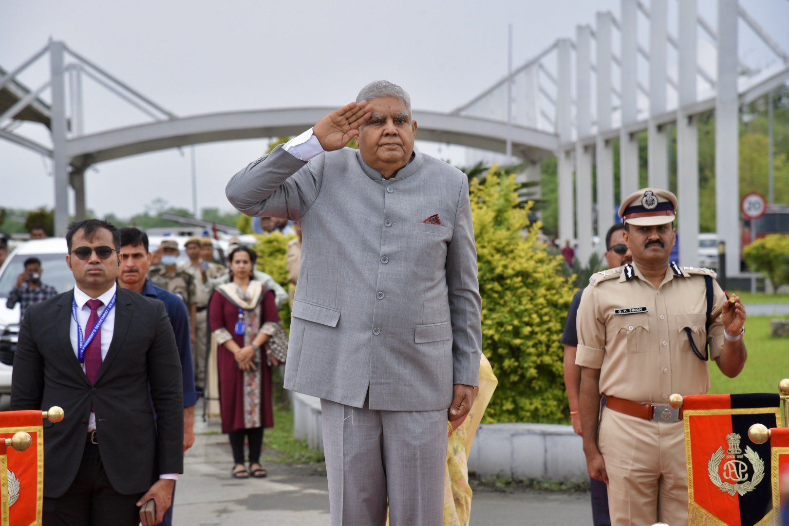 The Vice President, Shri Jagdeep Dhankhar inspecting the Guard of Honour in Dibrugarh, Assam on May 3, 2023.