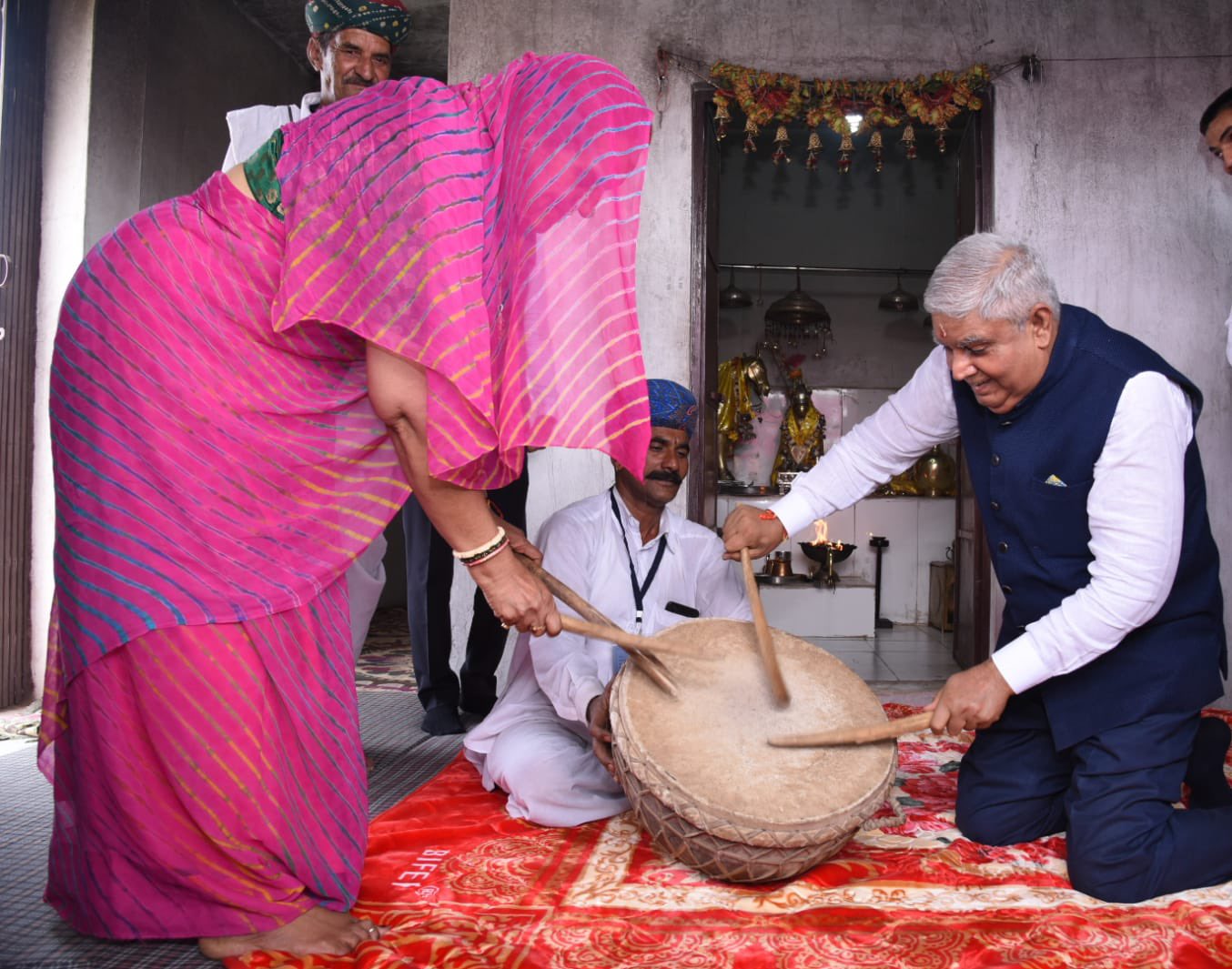 The Vice President, Shri Jagdeep Dhankhar, and Dr. Sudesh Dhankhar visiting the birthplace of Veer Tejaji in Kharnal, Rajasthan on May 14, 2023.