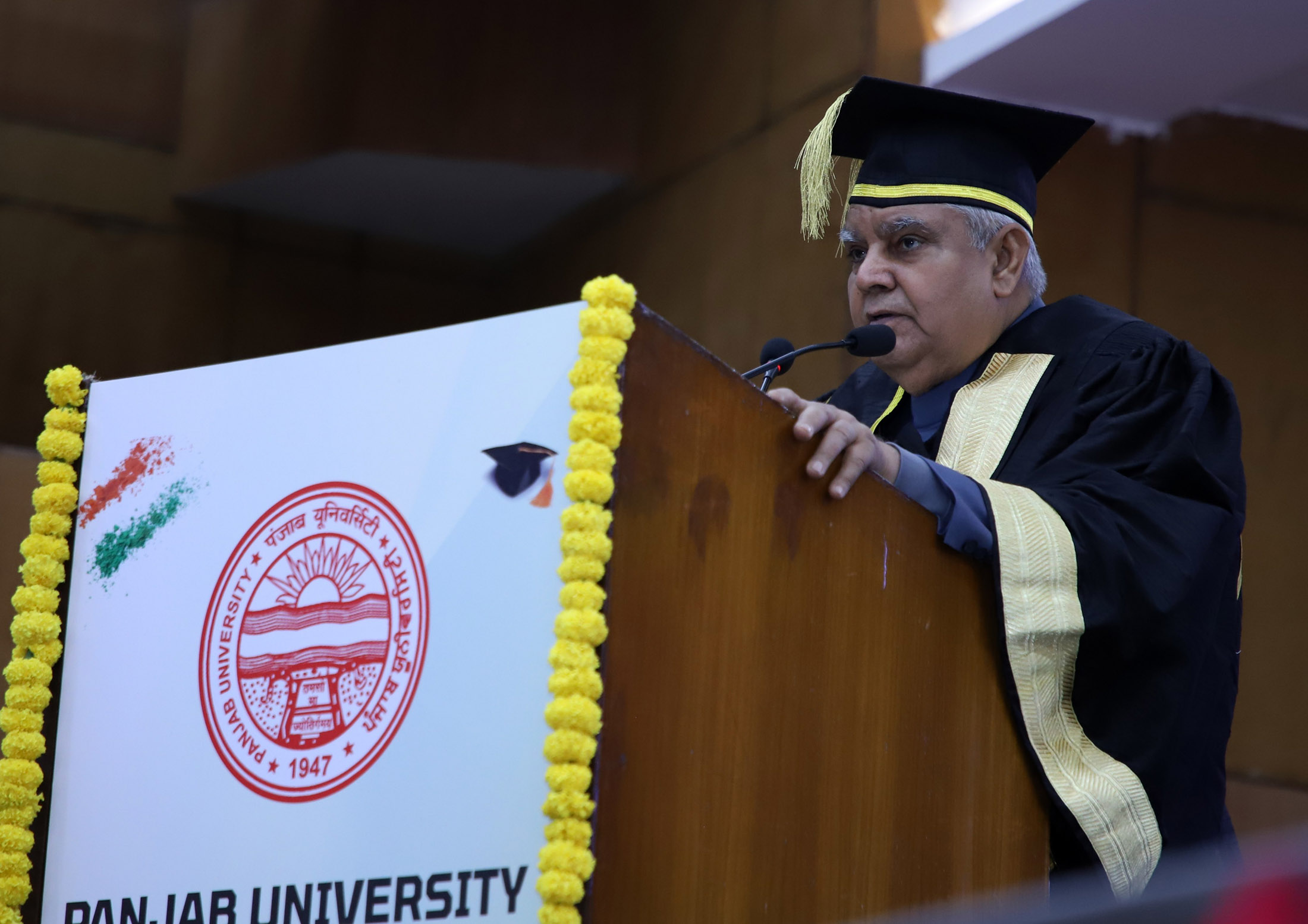 The Vice President, Shri Jagdeep Dhankhar addressing  the 70th Annual Convocation of Panjab University in Chandigarh on May 20, 2023. 