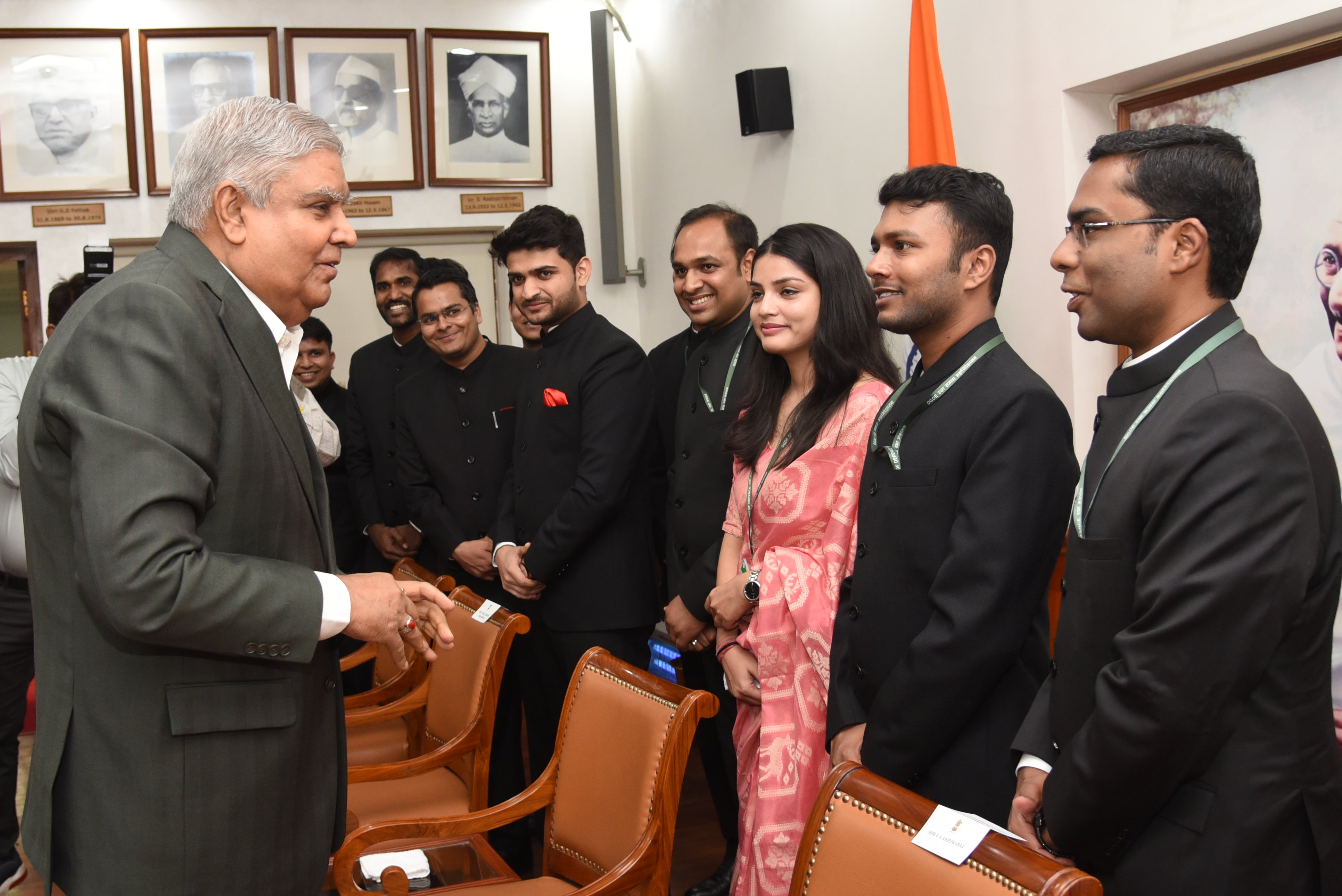 The Vice President, Shri Jagdeep Dhankhar interacting with Officer Trainees of the Indian Defence Estates Service (IDES) at Upa-Rashtrapati Nivas in New Delhi on June 6, 2023.