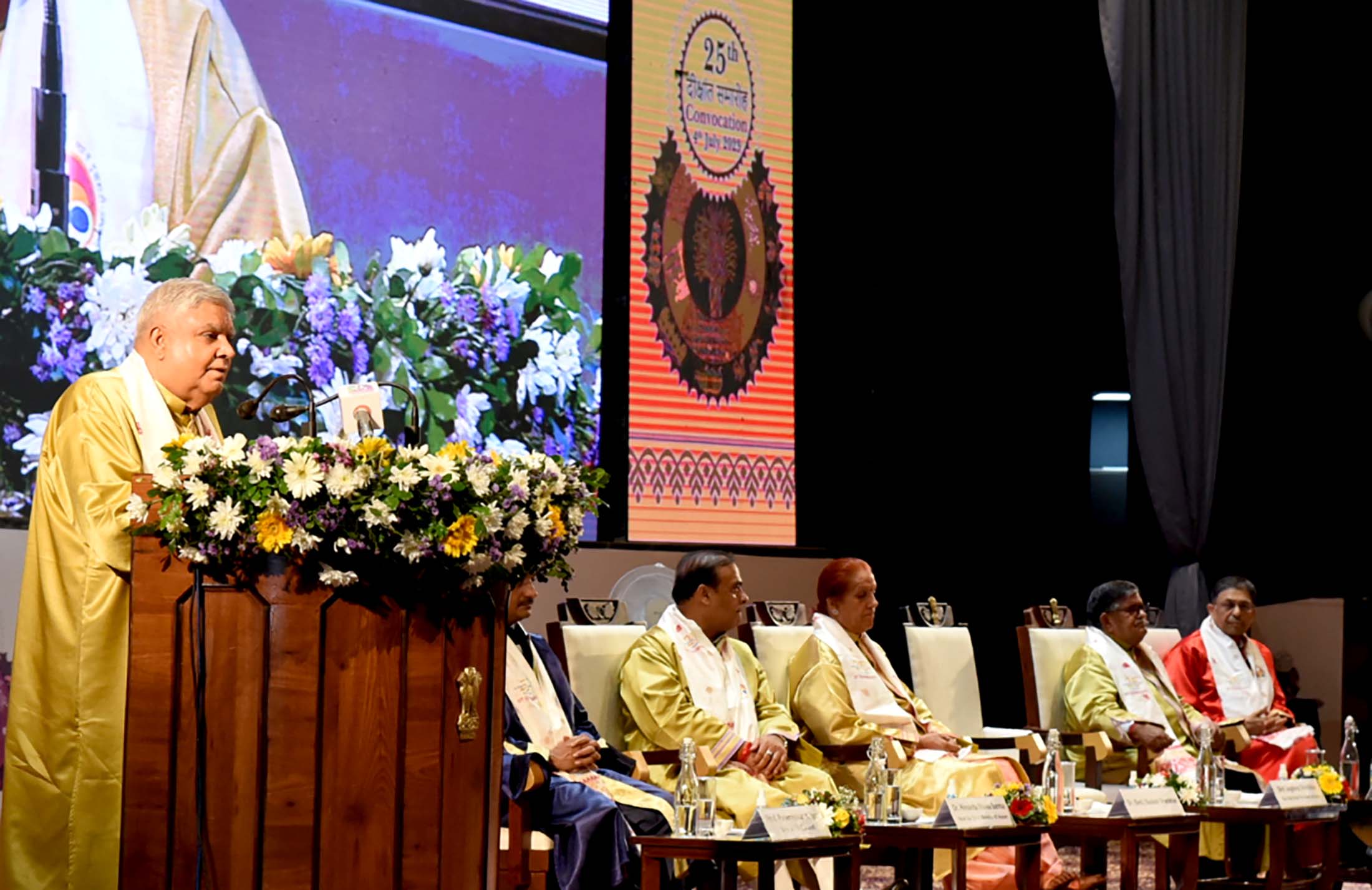 The Vice President, Shri Jagdeep Dhankhar, addressing the students, faculty members and other attendees at the Indian Institute of Technology Guwahati in Assam on July 4, 2023.