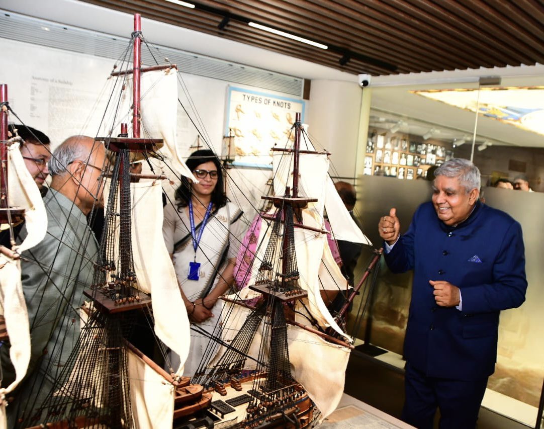 The Vice-President, Shri Jagdeep Dhankhar and Dr Sudesh Dhankhar visiting 'Dharohar', the heritage museum of  Mazagon Dock Shipbuilders Ltd. in Mumbai, Maharashtra on September 1, 2023.