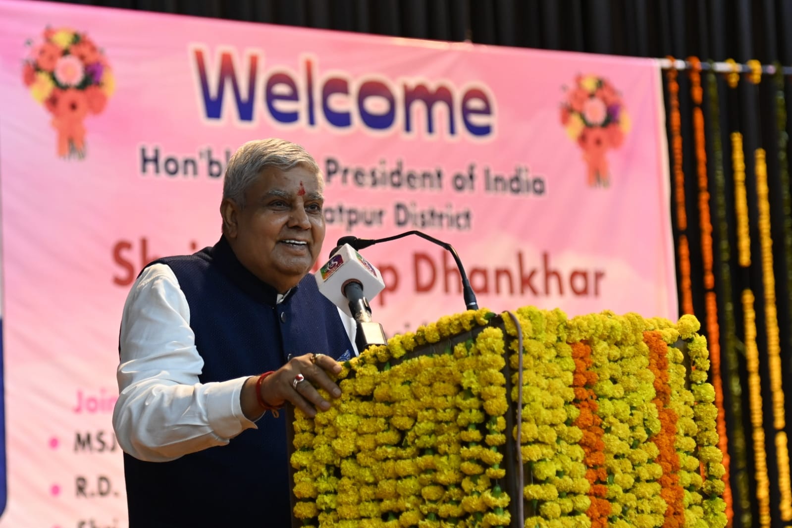 The  Vice-President, Shri Jagdeep Dhankhar addressing the students of MSJ College and Rameshwari Devi Government Girls College in Bharatpur, Rajasthan on September 12, 2023.