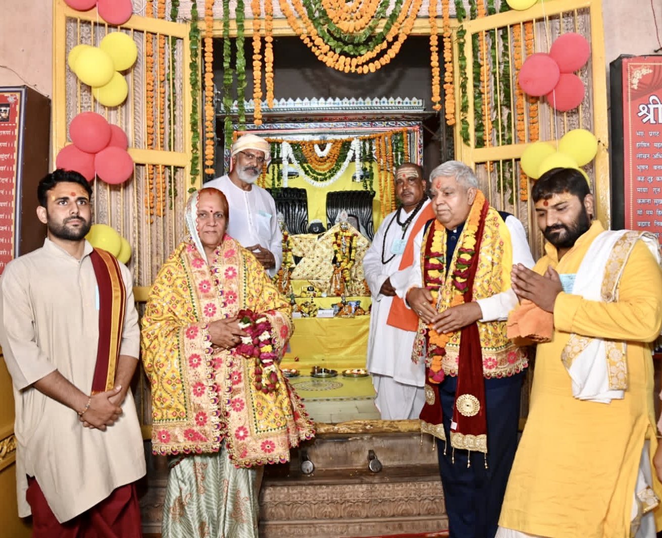 The Vice-President, Shri Jagdeep Dhankhar and Dr Sudesh Dhankhar at Shri Laxman Ji Maharaj Temple in Nithar, Bharatpur, Rajasthan on September 12, 2023.
