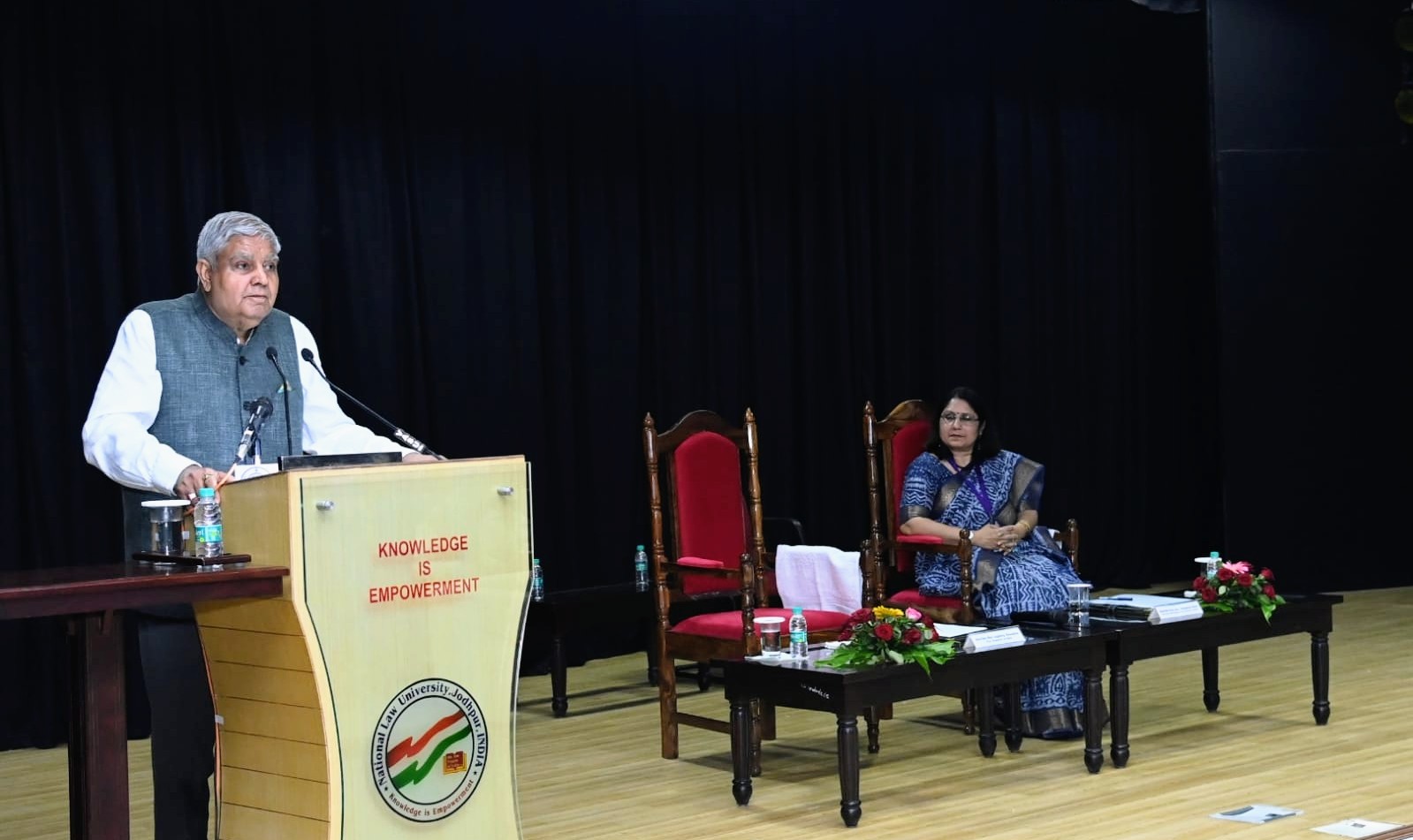 The Vice-President, Shri Jagdeep Dhankhar interacting with students and faculty members of National Law University, Jodhpur in Rajasthan on September 27, 2023.