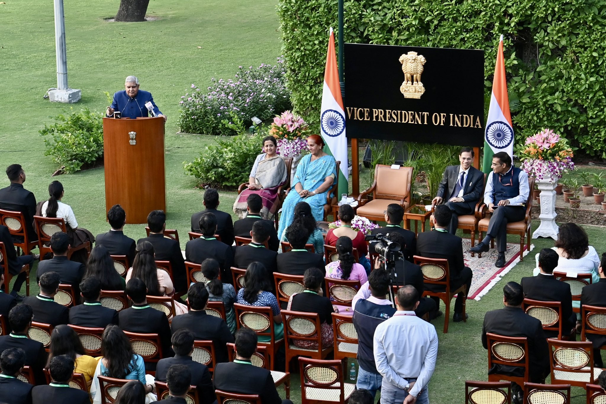 The Vice-President, Shri Jagdeep Dhankhar addressing the 2021 batch Officers of the Indian Administrative Service at Upa-Rashtrapati Nivas in New Delhi on October 4, 2023.