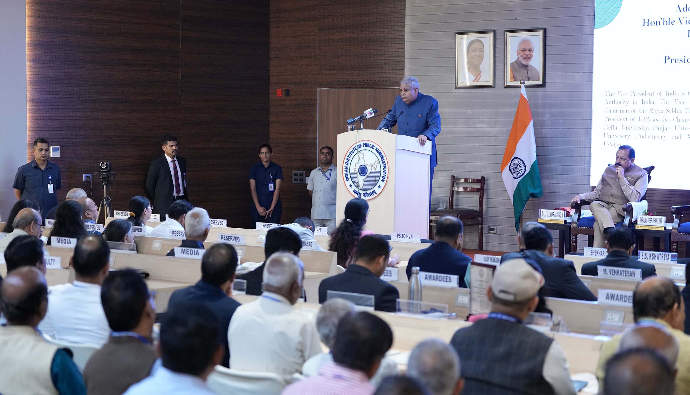 The Vice-President, Shri Jagdeep Dhankhar addressing the gathering at the 69th Annual Meeting of the General Body of Indian Institute of Public Administration in New Delhi on October 31, 2023.