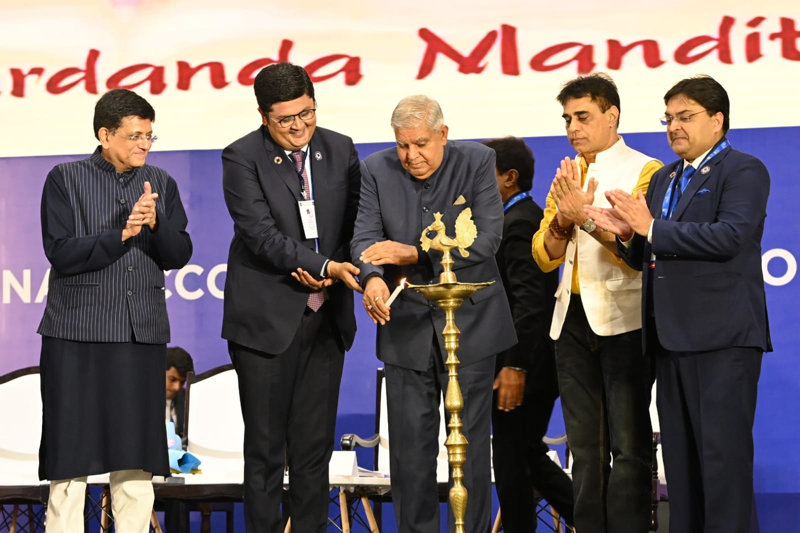 The Vice-President, Shri Jagdeep Dhankhar inaugurating Global Professional Accountants Convention (GloPAC) by lighting the lamp in Gandhinagar, Gujarat on November 24, 2023.