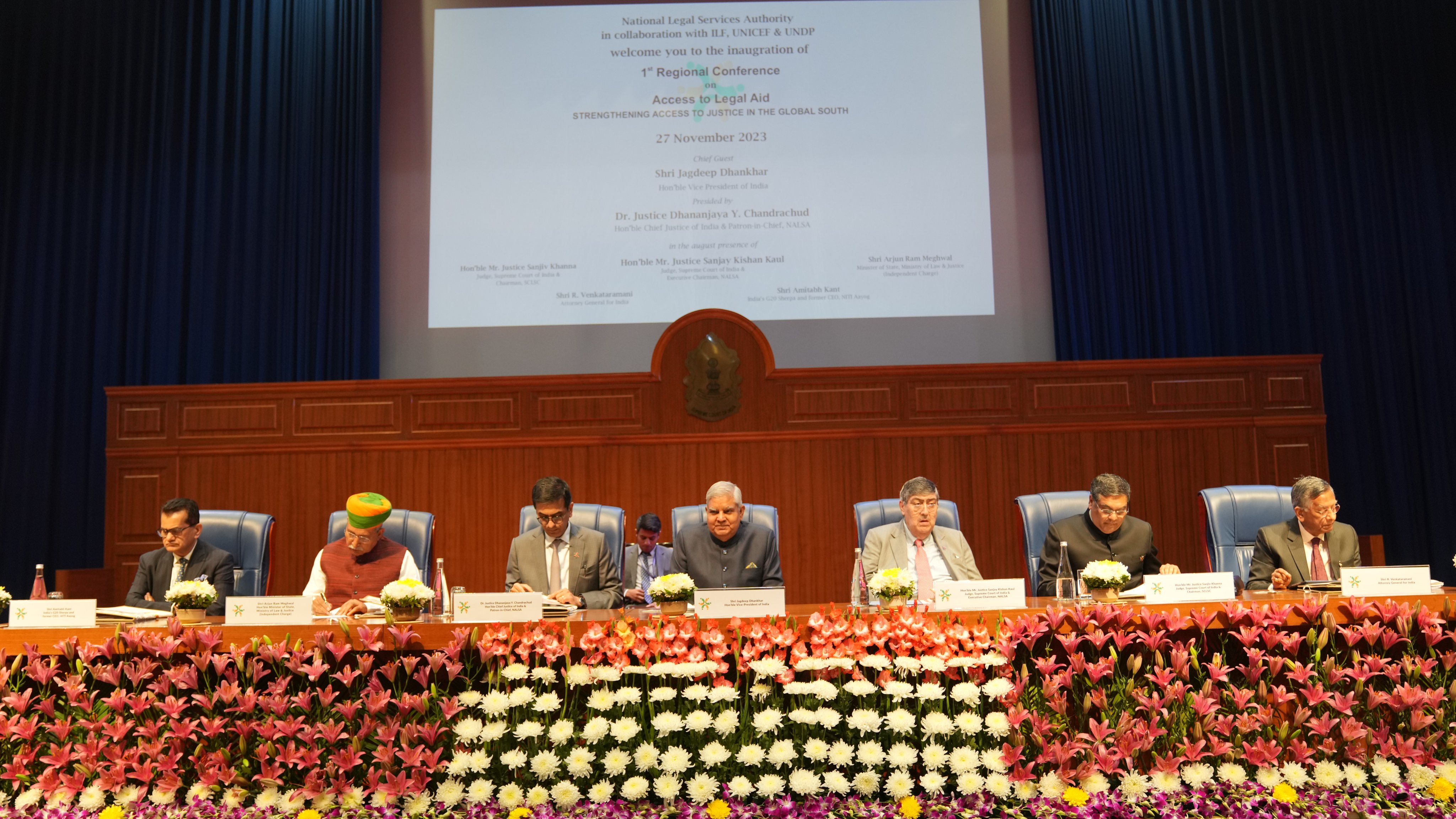 The Vice-President, Shri Jagdeep Dhankhar at the inaugural session of 1st Regional Conference on 'Access to Legal Aid: Strengthening Access to Justice in the Global South' at Supreme Court of India in New Delhi on November 27, 2023.