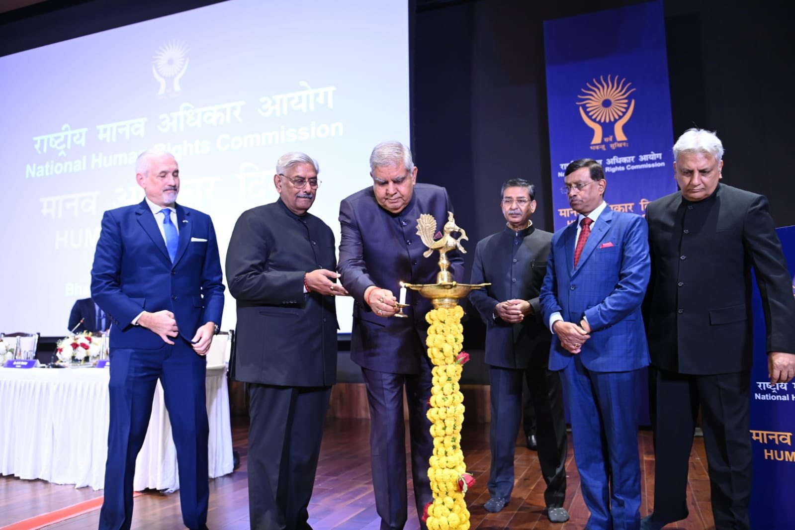 The Vice-President, Shri Jagdeep Dhankhar attends the Human Rights Day celebrations organised by National Human Rights Commission at Bharat Mandapam in New Delhi on December 10, 2023.