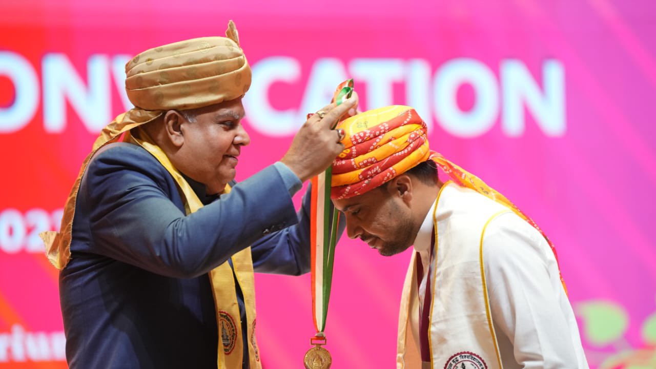 The Vice-President, Shri Jagdeep Dhankhar awarding Chancellor’s Medals to the recipients at the Convocation Ceremony-2023 of Gautam Buddha University in Greater Noida, Uttar Pradesh on December 24, 2023.