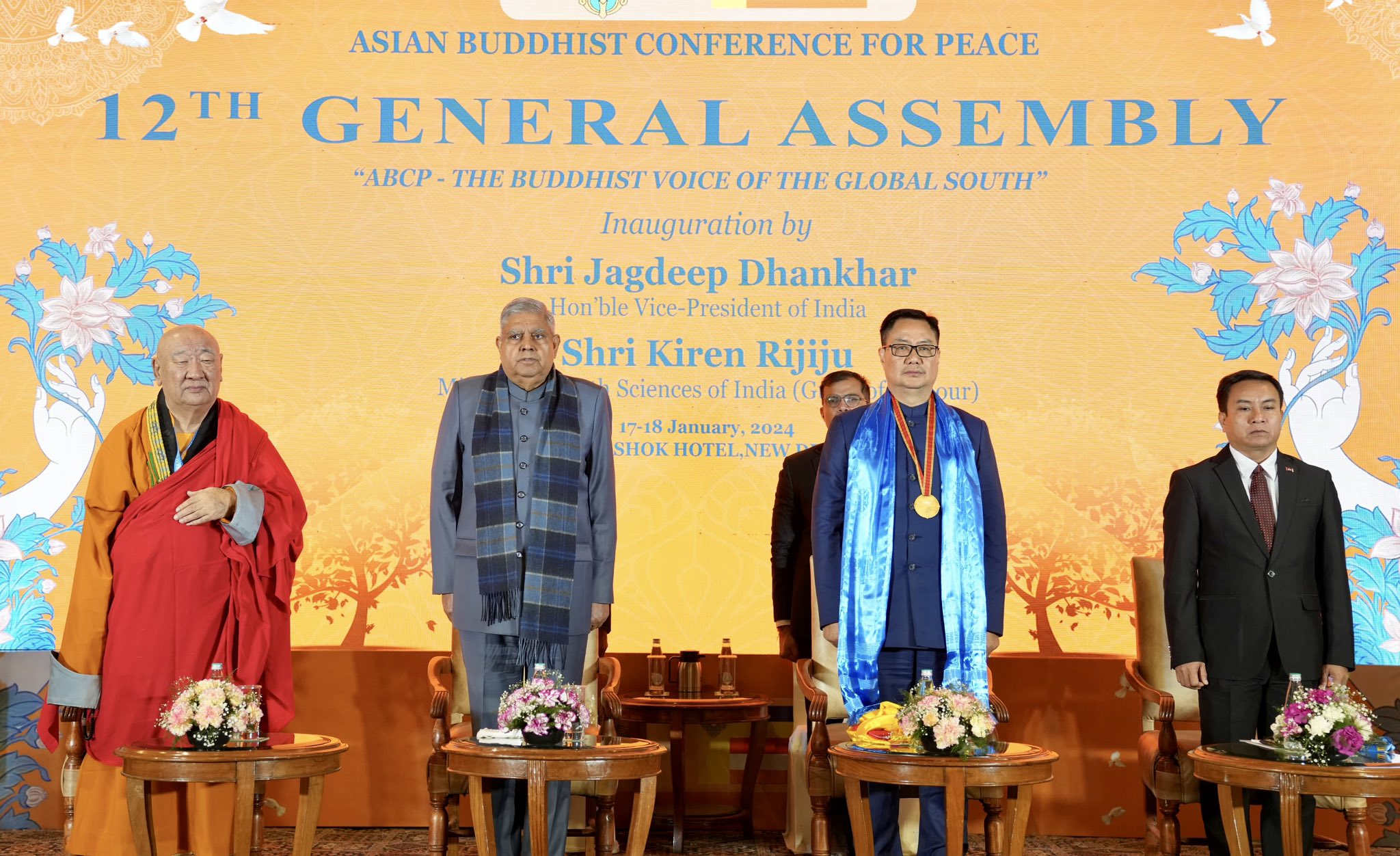 The  Vice-President, Shri Jagdeep Dhankhar at the 12th General Assembly of the Asian Buddhist Conference for Peace (ABCP), in New Delhi on January 17, 2024.