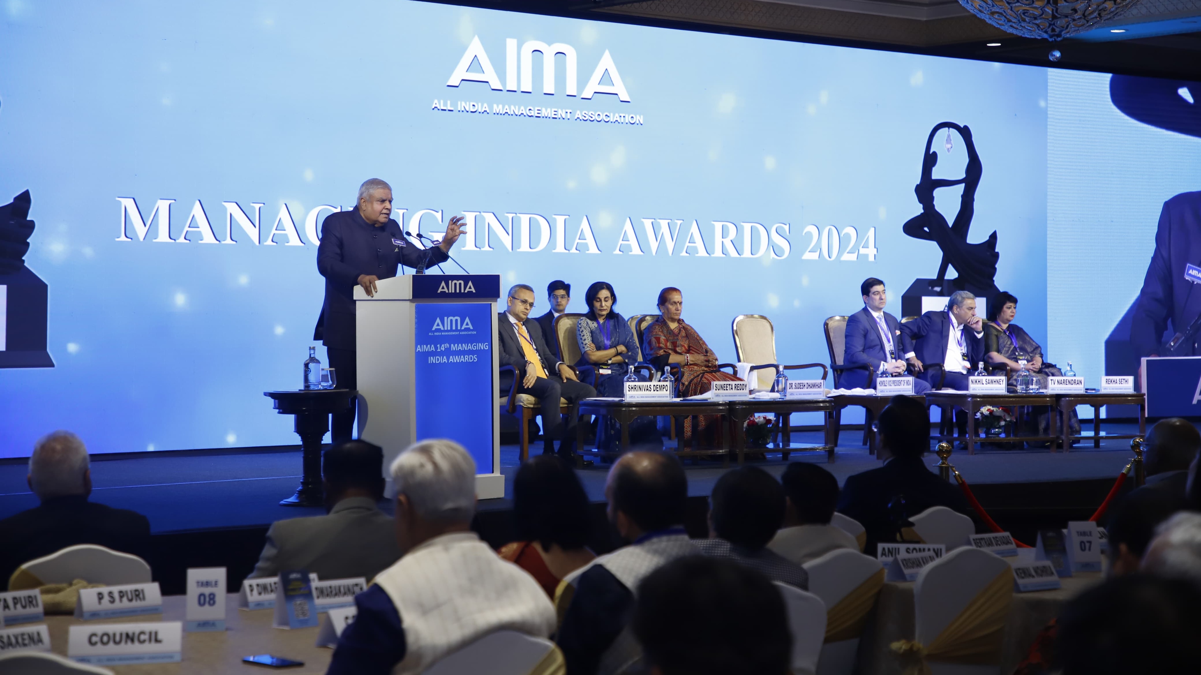 The Vice-President, Shri Jagdeep Dhankhar delivering the keynote address at the 14th AIMA Managing India Awards in New Delhi on April 23, 2024