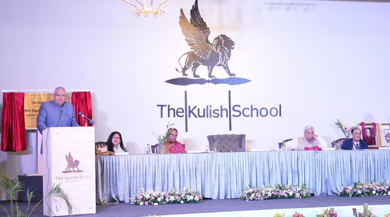 The Vice-President, Shri Jagdeep Dhankhar addressing the students and faculty members of The Kulish School in Jaipur, Rajasthan on April 30, 2024.