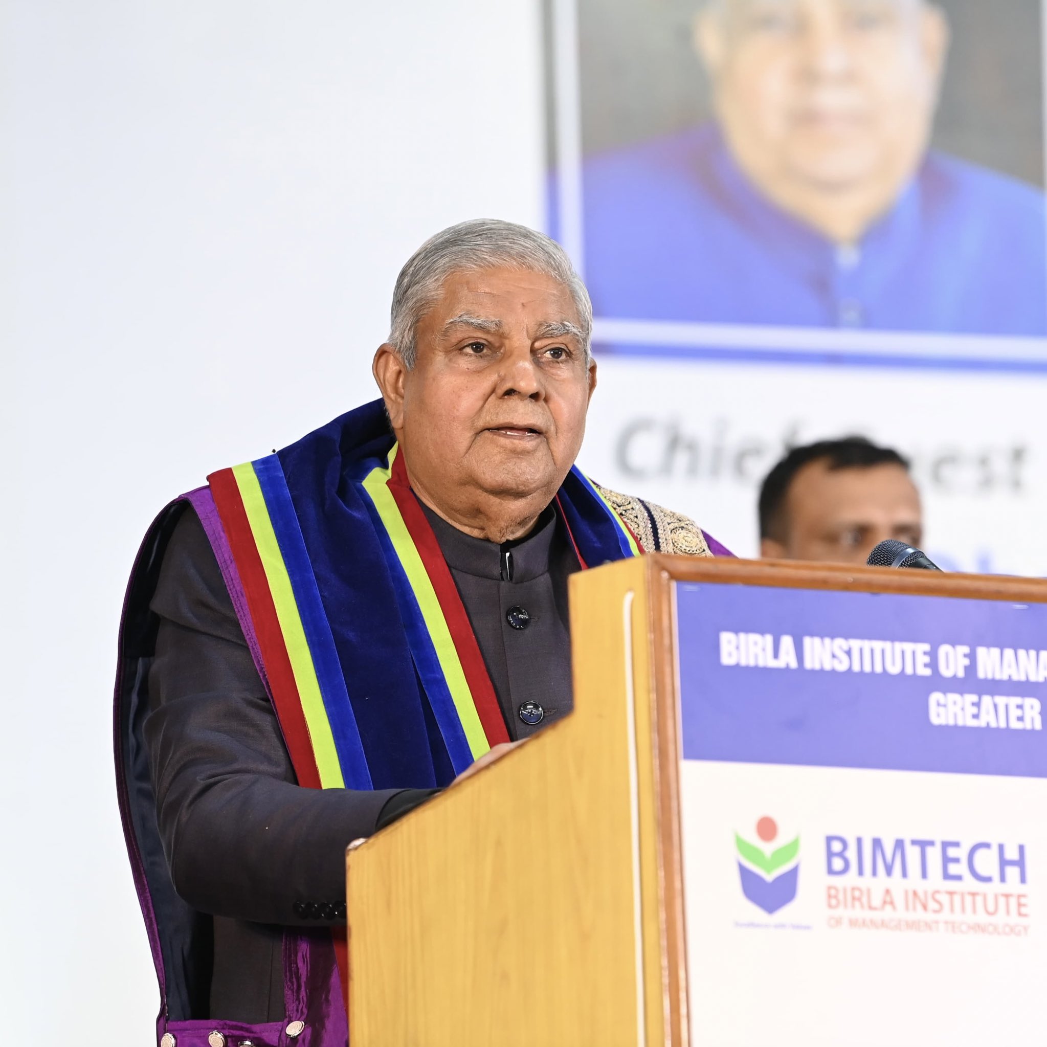 The Vice-President, Shri Jagdeep Dhankhar addressing the 36th Convocation Ceremony of Birla Institute of Management Technology in Greater Noida, Uttar Pradesh on May 6, 2024.  