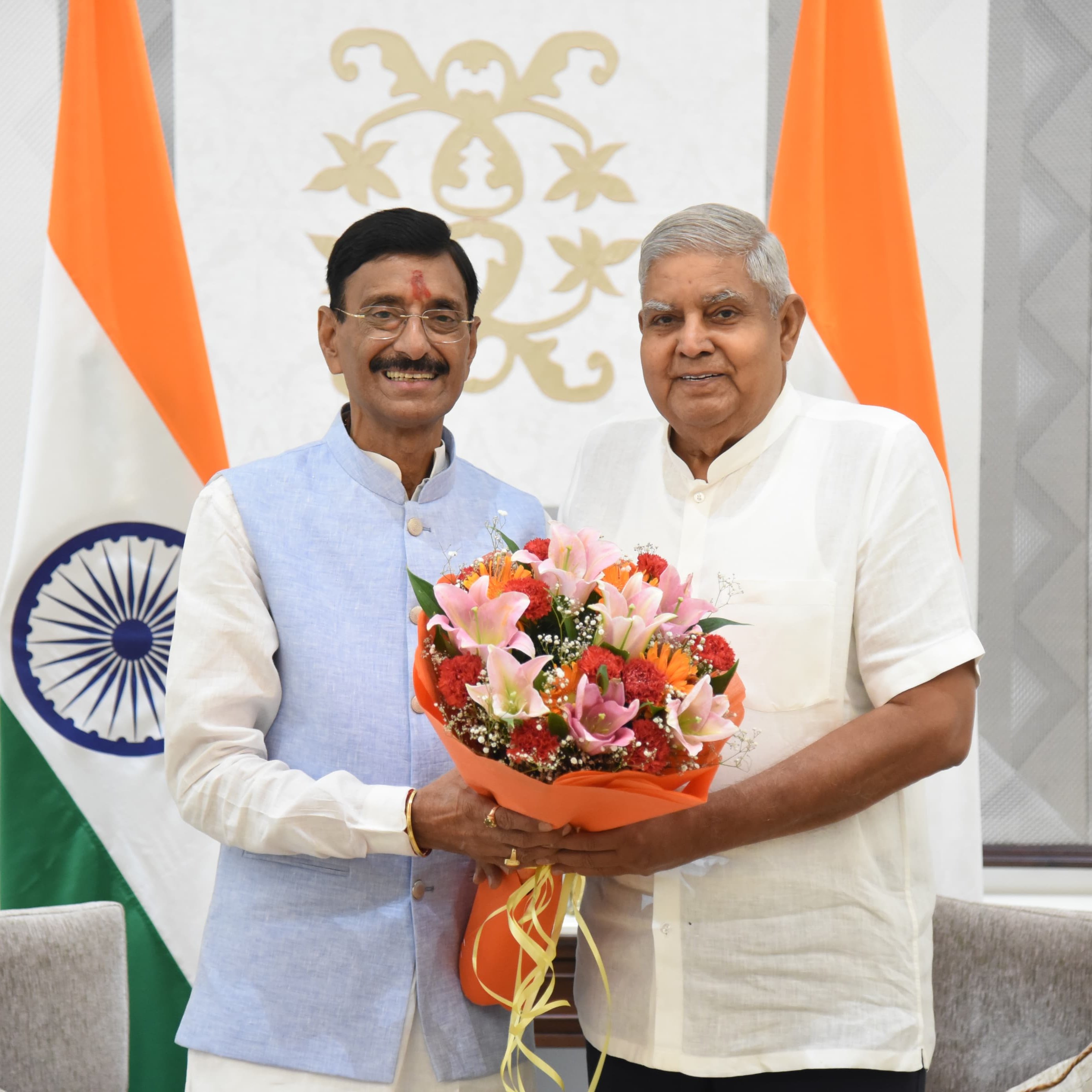 Shri Sanjay Seth, Union Minister of State for Ministry of Defence, called on the Vice-President, Shri Jagdeep Dhankhar at Vice-President's Enclave in New Delhi on June 12, 2024.