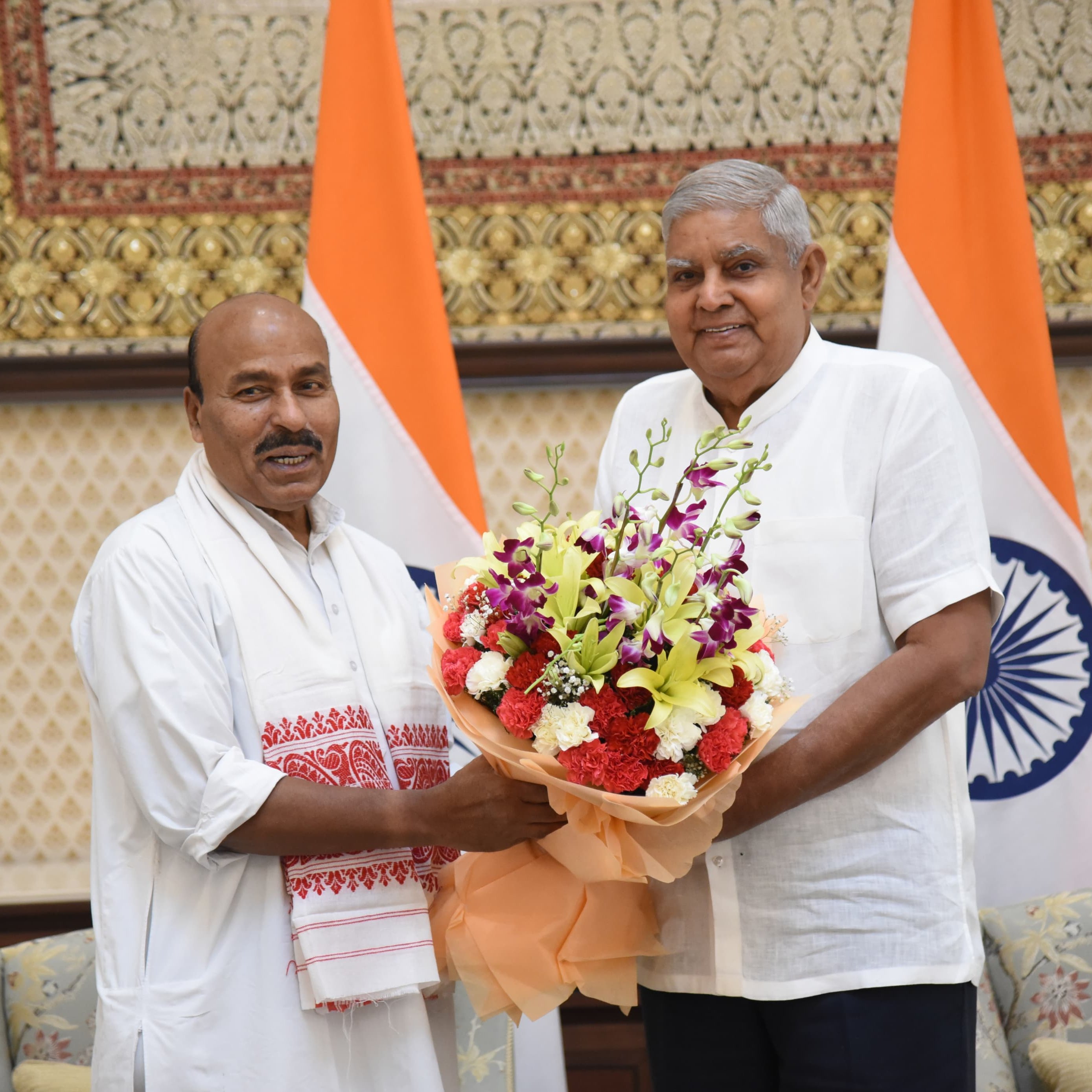 Dr. Virendra Kumar, Union Minister of Social Justice and Empowerment, called on the Vice-President, Shri Jagdeep Dhankhar at Vice-President's Enclave in New Delhi on June 12, 2024.