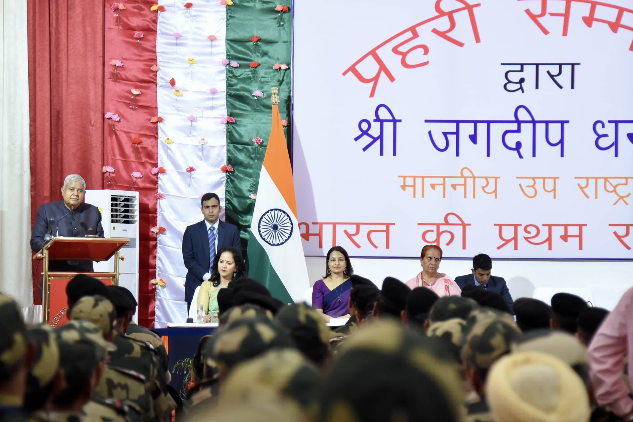 The Vice-President, Shri Jagdeep Dhankhar addressing the Sainik Sammelan of 154 Battalion of Border Security Force (BSF) in Jaisalmer, Rajasthan on June 14, 2024.