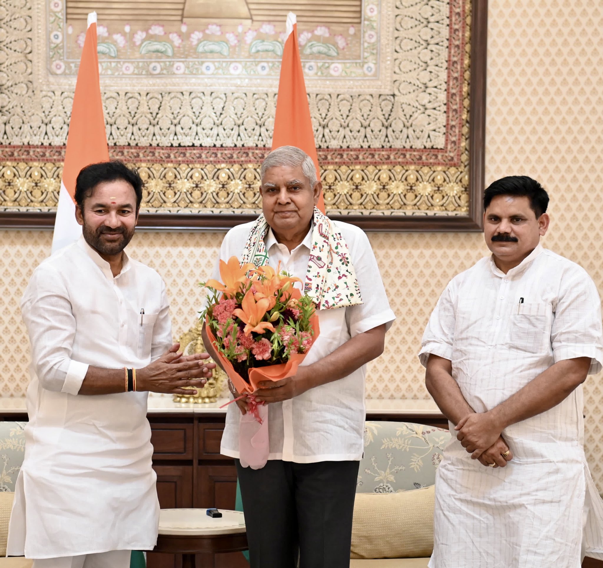 Shri G. Kishan Reddy, Union Minister of Coal and Minister of Mines, and Shri Satish Chandra Dubey, Minister of State for Coal and Mines, called on the Vice-President, Shri Jagdeep Dhankhar at Vice-President's Enclave in New Delhi on June 14, 2024.