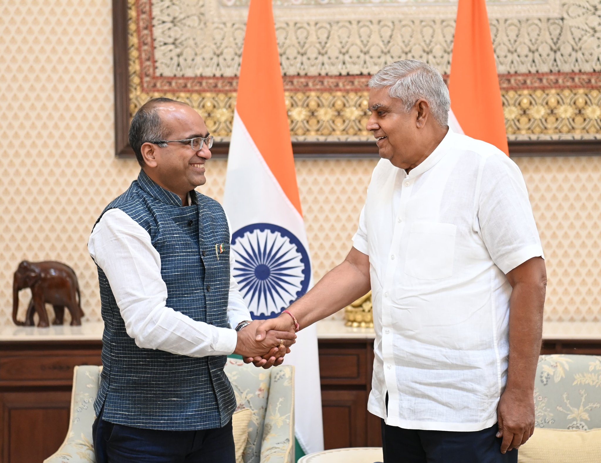 Shri Sujeet Kumar, Member of Parliament (Rajya Sabha) called on the Vice-President and Chairman, Rajya Sabha, Shri Jagdeep Dhankhar at Vice-President's Enclave in New Delhi on June 15, 2024.