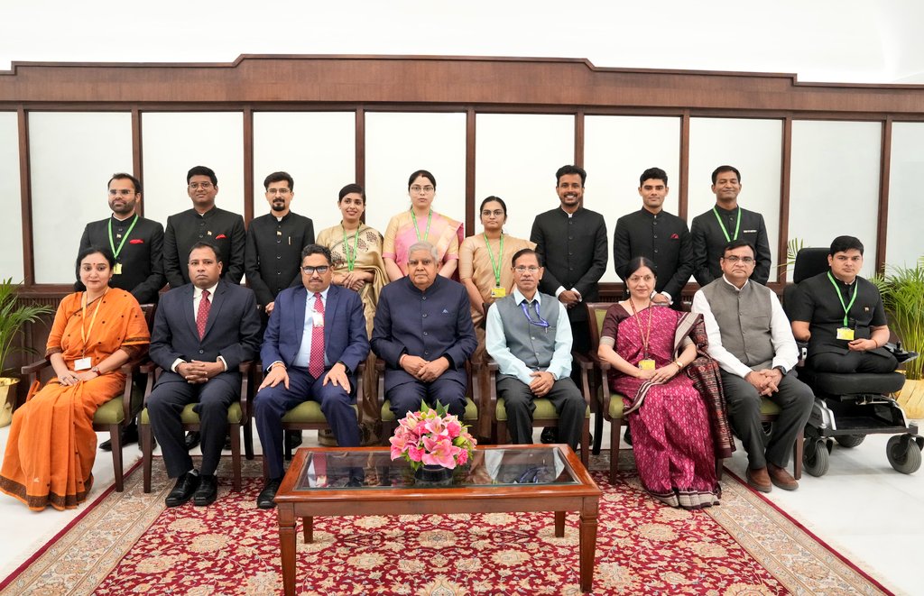 Officer Trainees of the 2022 & 2023 batches of the Indian Information Service (IIS) called on the Vice-President, Shri Jagdeep Dhankhar at Vice-President's Enclave in New Delhi on June 18, 2024.