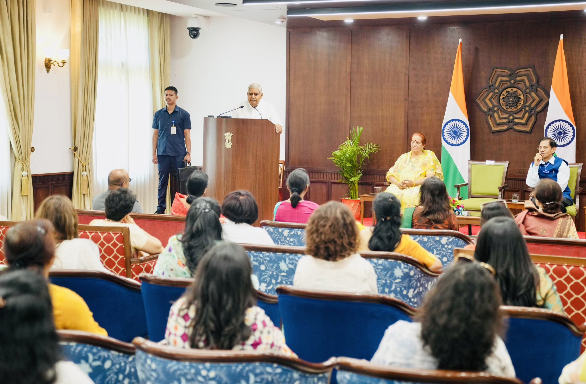 The Vice-President, Shri Jagdeep Dhankhar addressing the members of FICCI Ladies Organisation, Chennai Chapter at Vice-President’s Enclave in New Delhi on July 11, 2024.