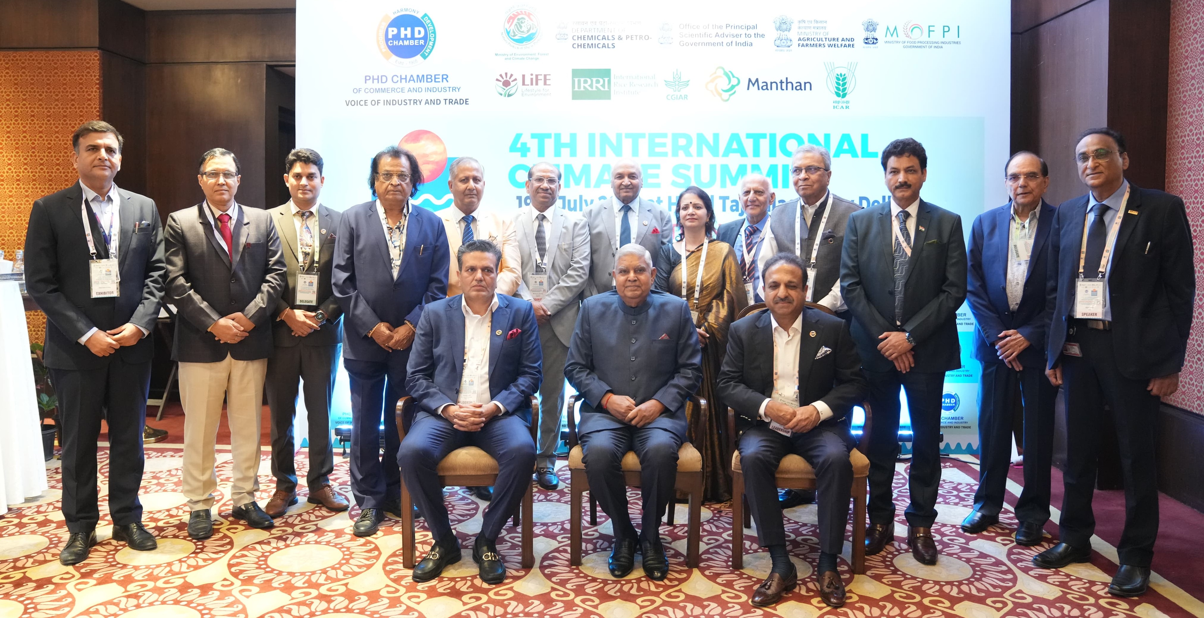 The Vice-President, Shri Jagdeep Dhankhar at the valedictory session of the 4th International Climate Summit organised by PHD Chamber of Commerce and Industry (PHDCCI) in New Delhi on July 19, 2024.