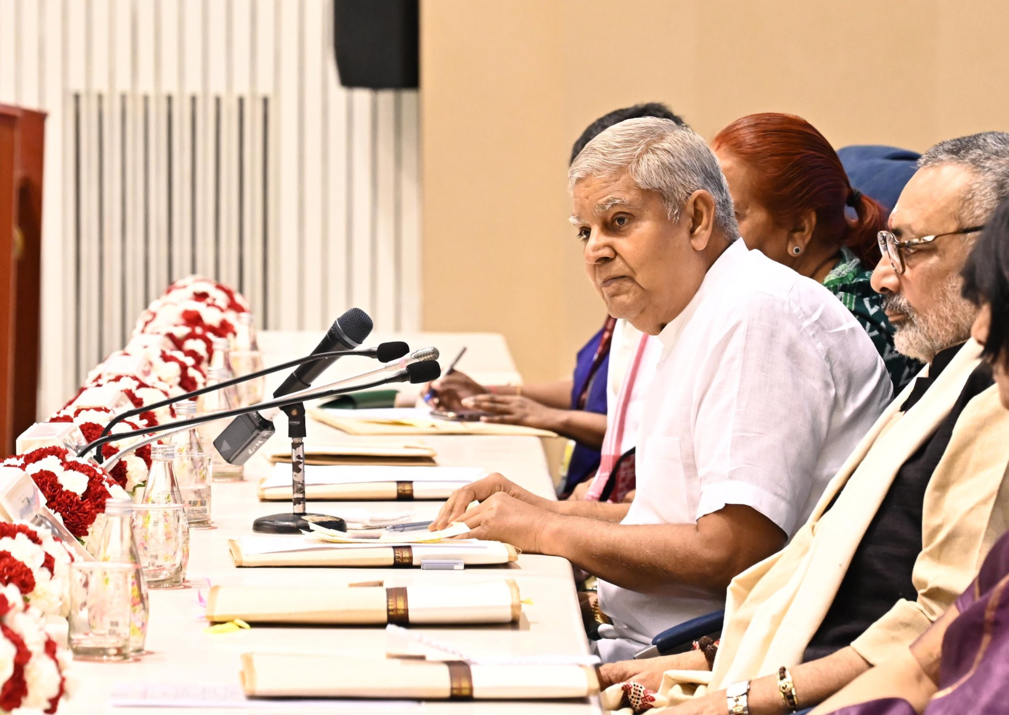 The Vice-President, Shri Jagdeep Dhankhar addressing the gathering at the 10th National Handloom Day celebrations at Vigyan Bhawan in New Delhi on August 7, 2024.