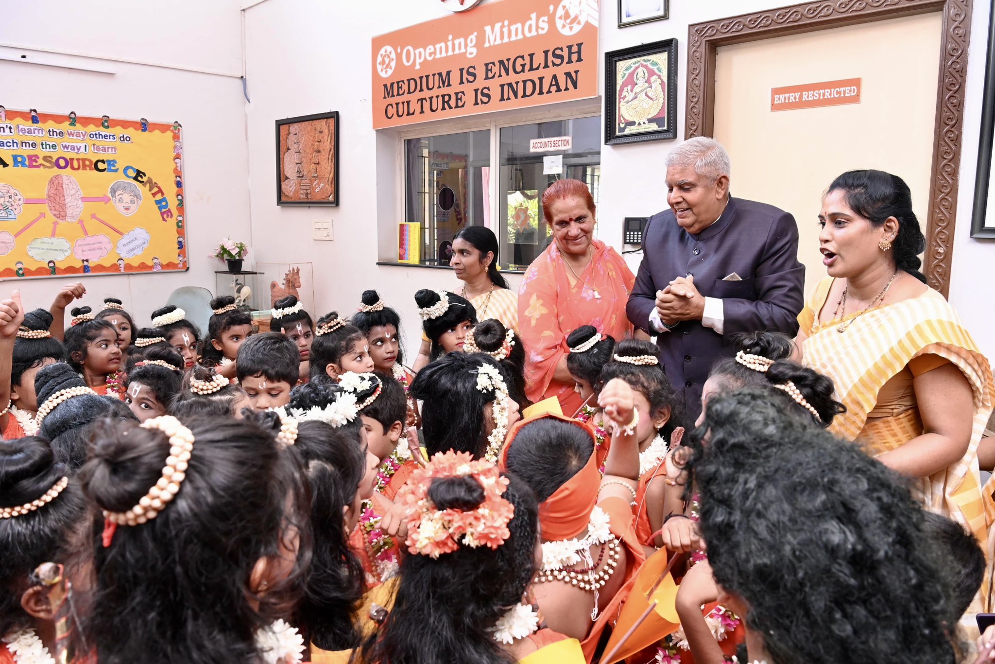 The Vice-President, Shri Jagdeep Dhankhar and Dr. Sudesh Dhankhar at the Akshara Vidyalaya and Soma Skill Development Center of Swarna Bharat Trust, Venkatachalam in Nellore, Andhra Pradesh on August 17, 2024.