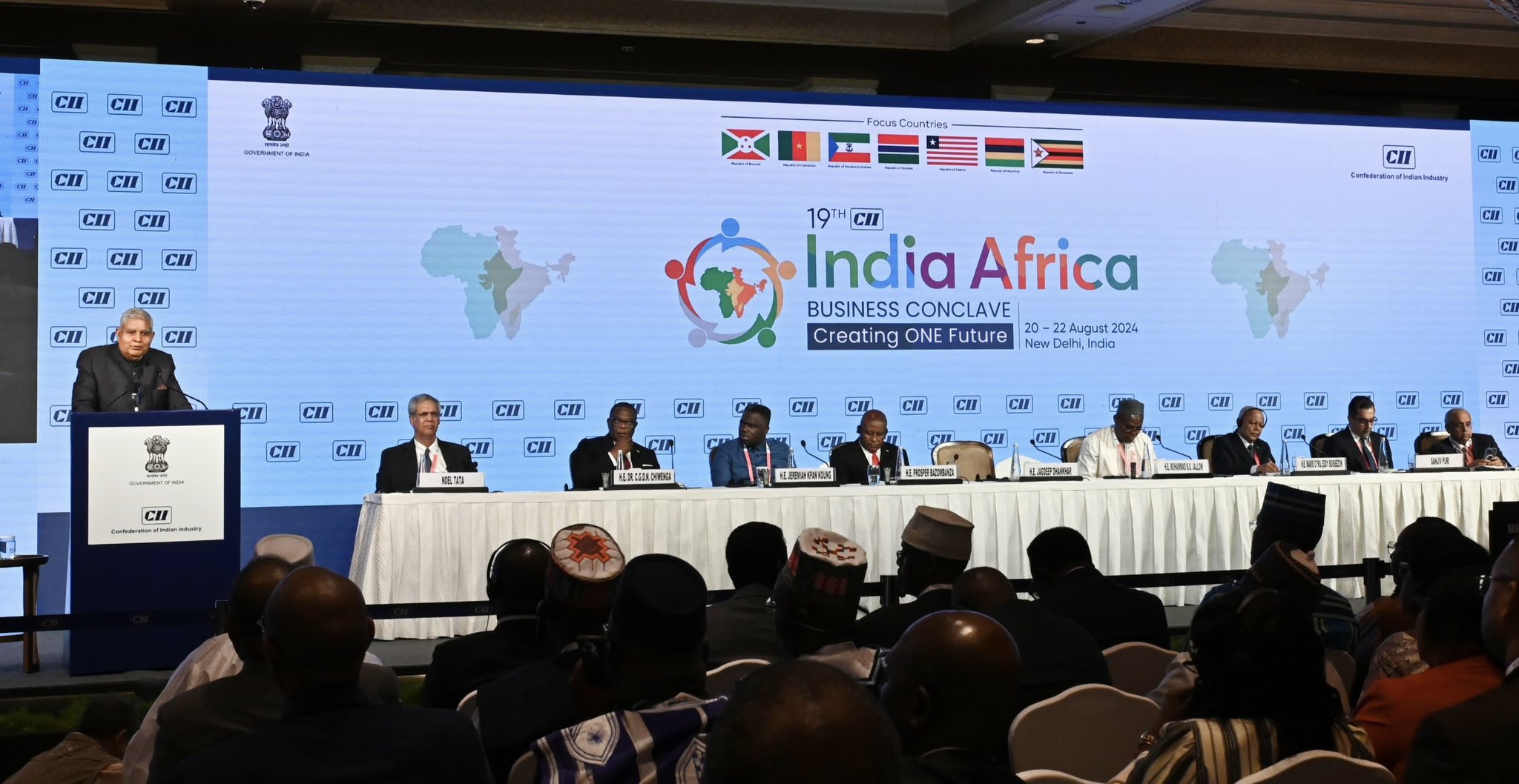 The Vice-President, Shri Jagdeep Dhankhar delivering the inaugural address at the 19th CII India-Africa Business Conclave in New Delhi on August 21, 2024.