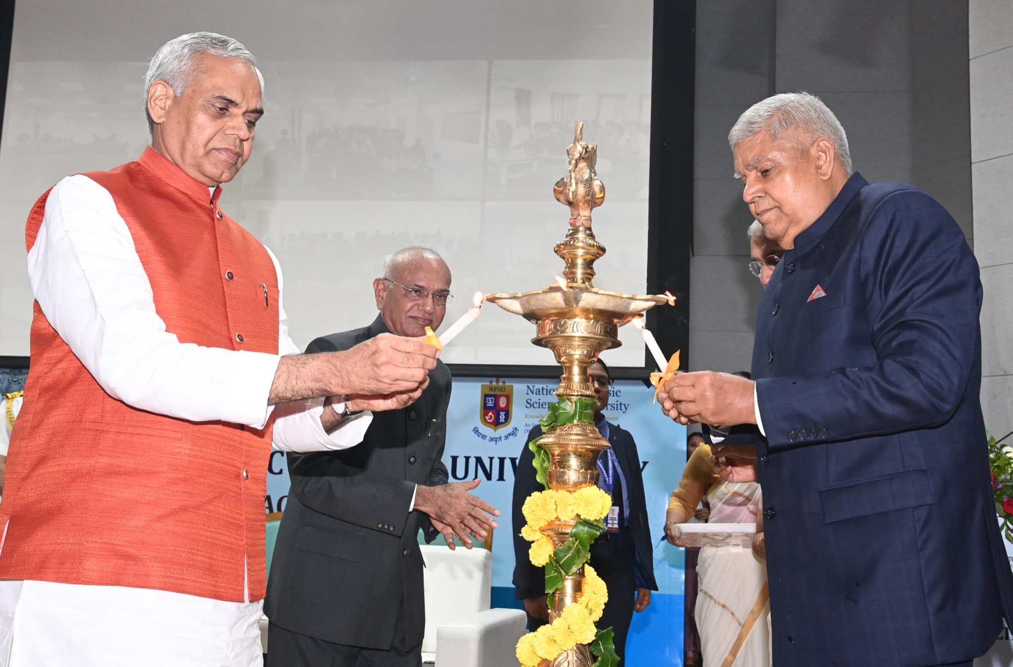 The Vice-President, Shri Jagdeep Dhankhar at the National Forensic Sciences University in Gandhinagar, Gujarat on August 23, 2024.