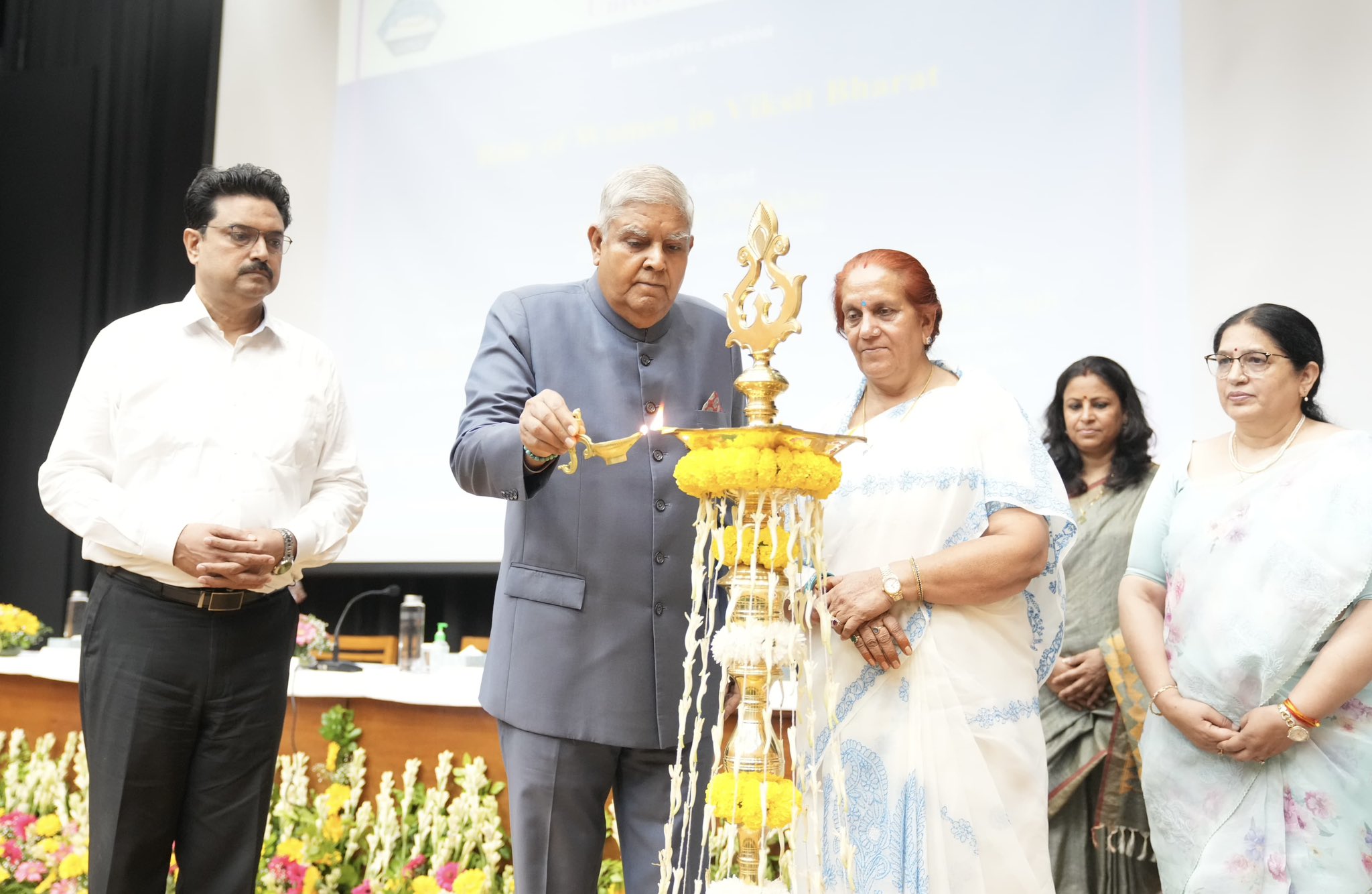 The Vice-President, Shri Jagdeep Dhankhar at Bharati College, University of Delhi in New Delhi on August 30, 2024.