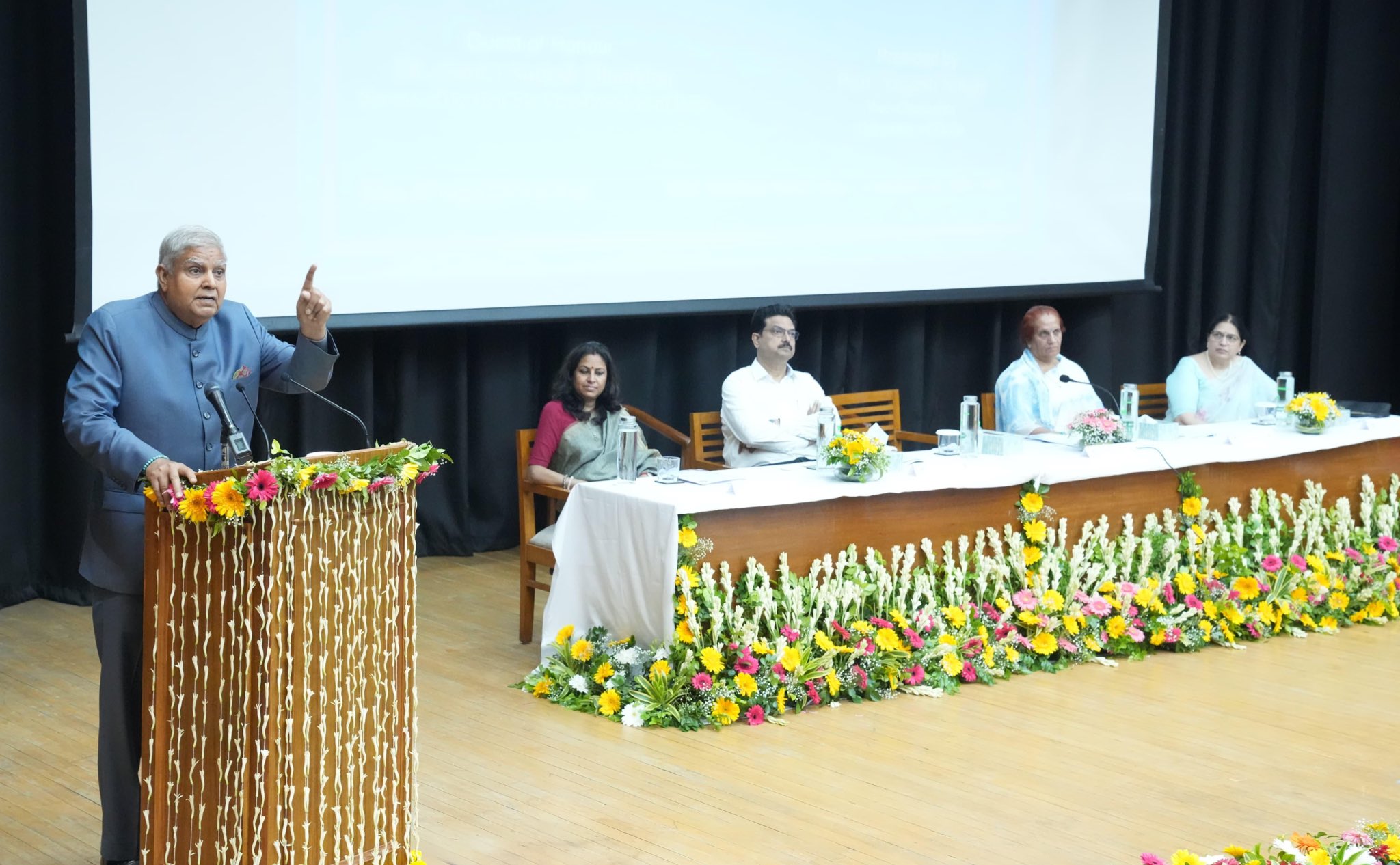 The Vice-President, Shri Jagdeep Dhankhar addressing the interactive session on "Role of Women in Viksit Bharat" at Bharati College, University of Delhi in New Delhi on August 30, 2024.