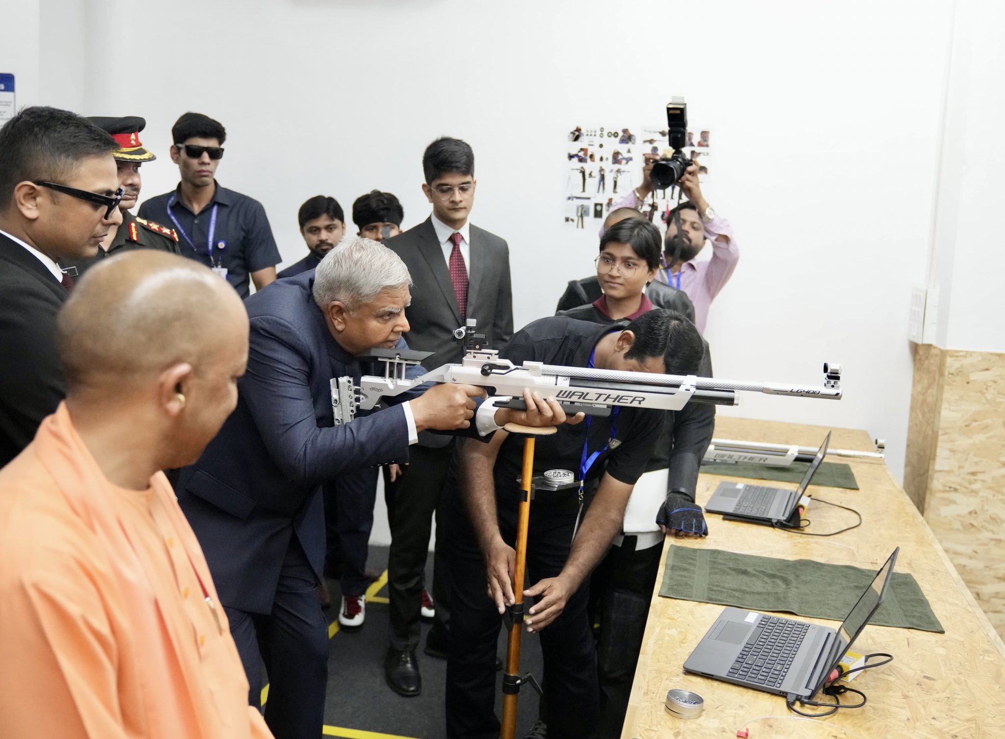 The Vice-President, Shri Jagdeep Dhankhar inaugurating Shooting Range at Sainik School Gorakhpur in Uttar Pradesh on September 7, 2024. 