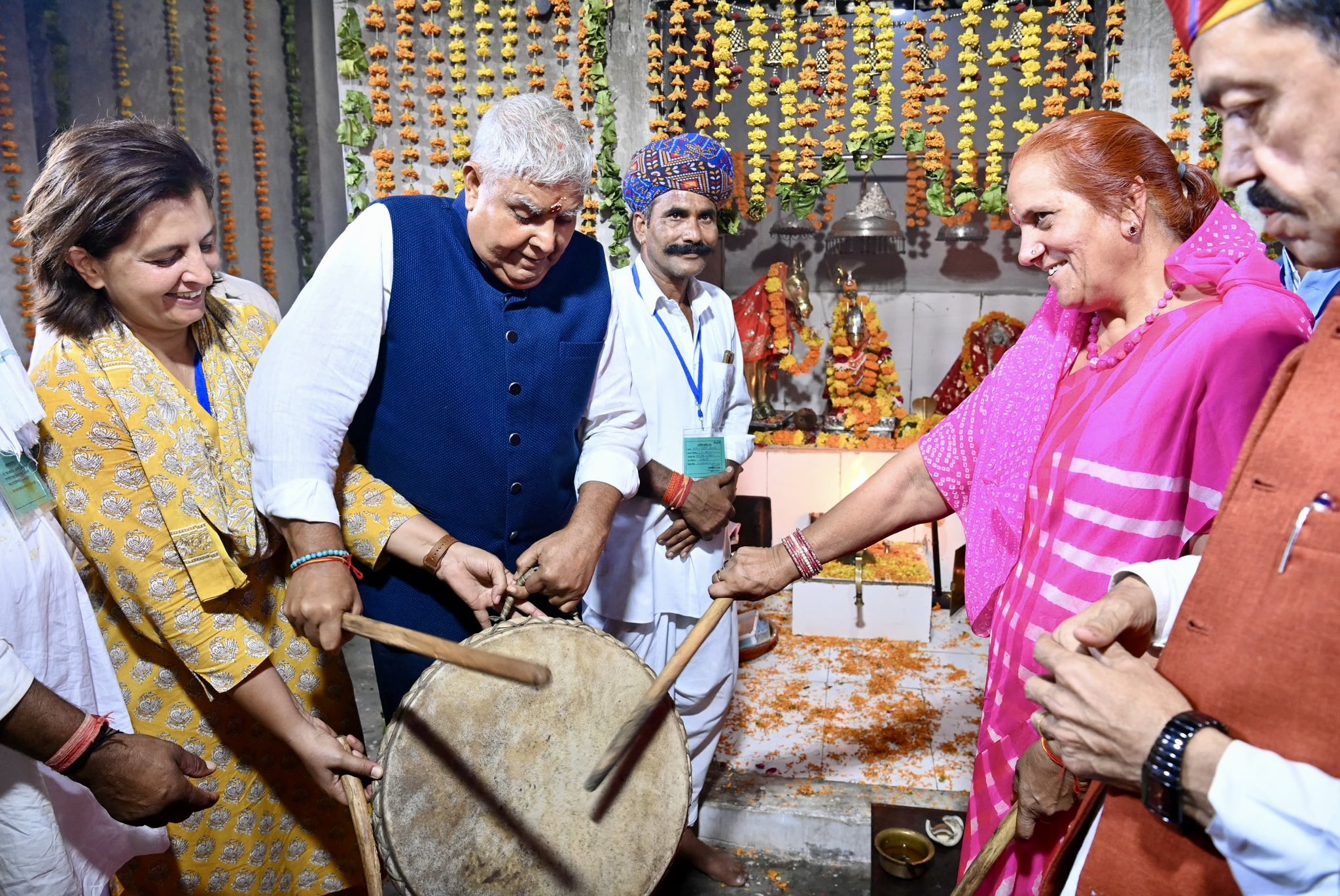  The Vice-President, Shri Jagdeep Dhankhar and Dr. Sudesh Dhankhar at Veer Tejaji Janamsthali in Kharnal, Rajasthan on September 13, 2024.