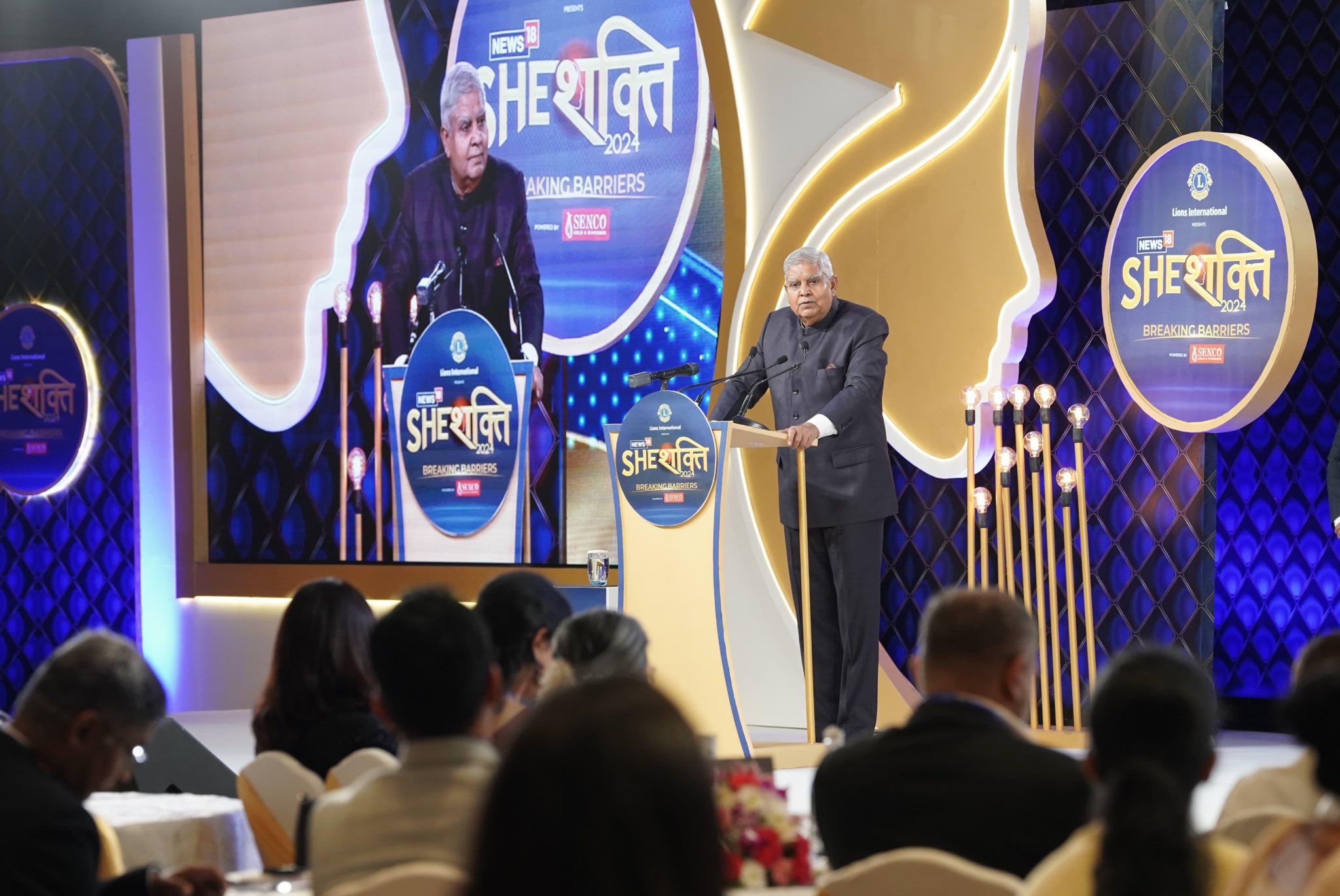  The Vice-President, Shri Jagdeep Dhankhar addressing the gathering at 'News18 SheShakti 2024' in New Delhi on September 16, 2024.