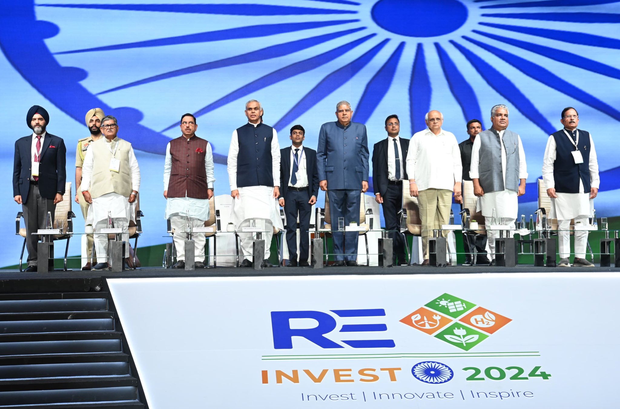 The Vice-President, Shri Jagdeep Dhankhar at the valedictory ceremony of the 4th Global RE-INVEST, 2024 at Mahatma Mandir in Gandhinagar, Gujarat on September 18, 2024.