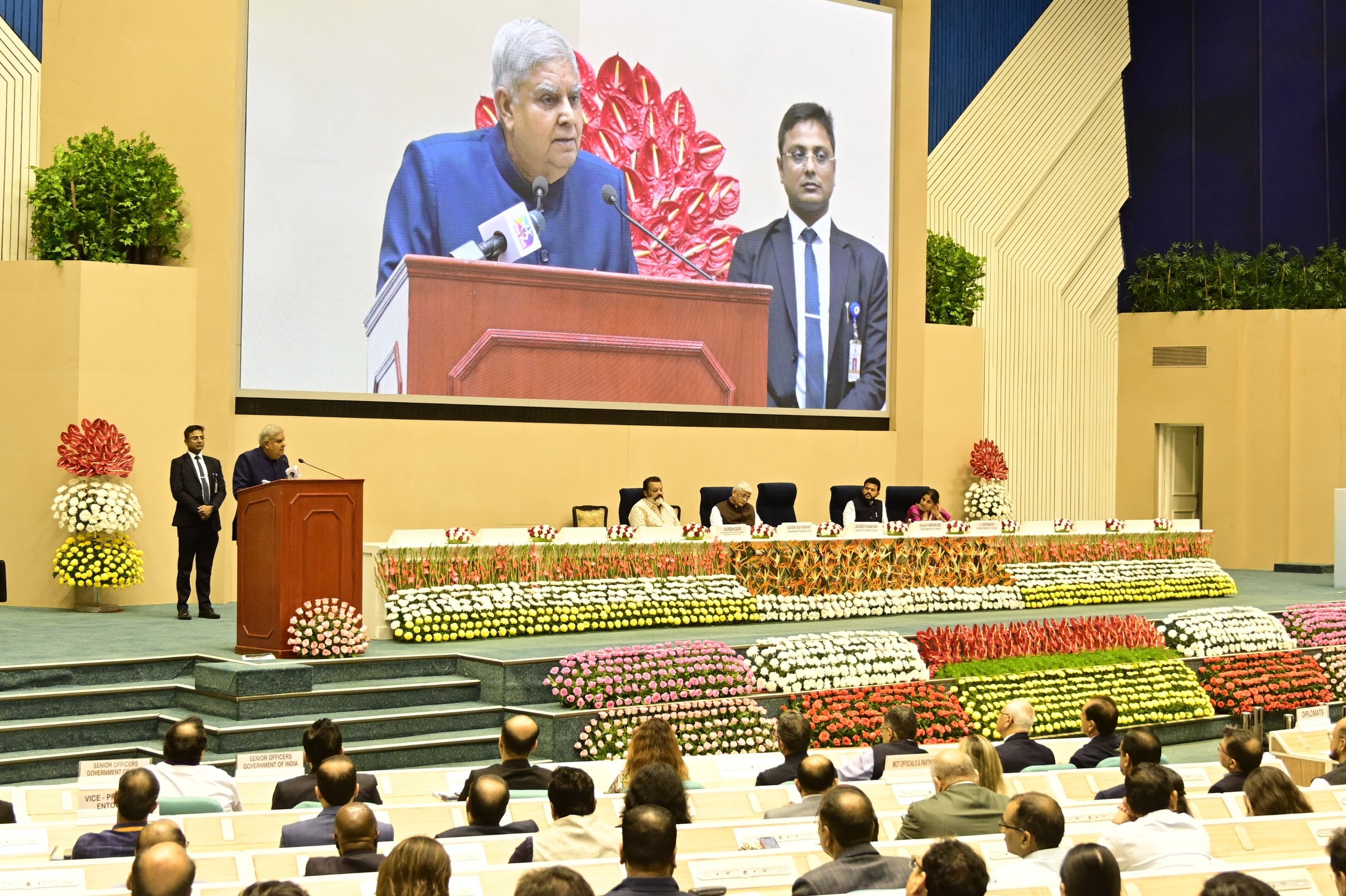 The Vice-President, Shri Jagdeep Dhankhar addressing the gathering at the World Tourism Day celebrations in Vigyan Bhawan, New Delhi on September 27, 2024.