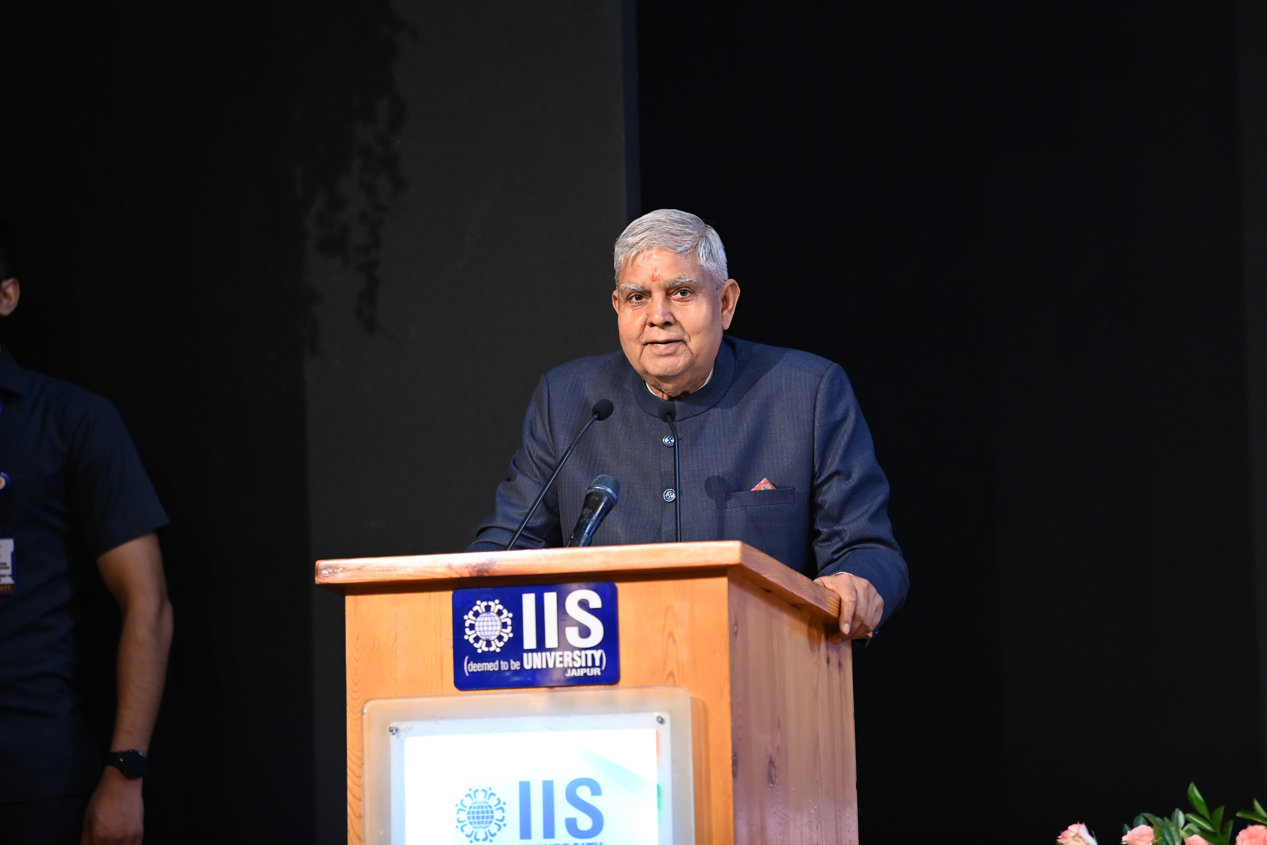 The Vice-President, Shri Jagdeep Dhankhar addressing the faculty members and students of IIS (Deemed to be University), Jaipur in Rajasthan on September 28, 2024.