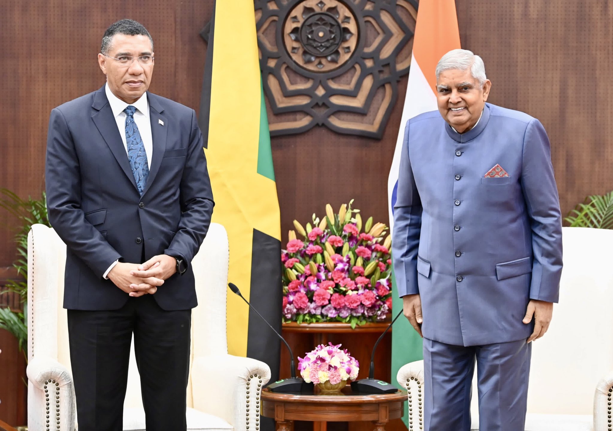 H.E. Mr. Andrew Holness, Prime Minister of Jamaica, called on the Vice-President of India, Shri Jagdeep Dhankhar at Vice-President's Enclave in New Delhi on October 1, 2024.