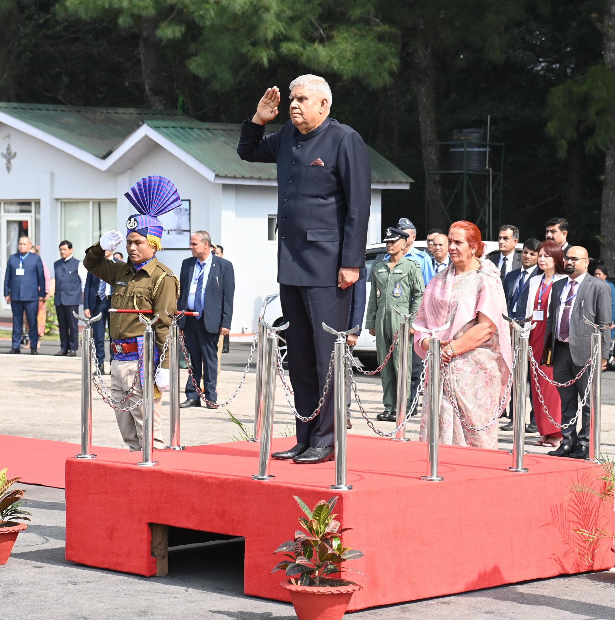 The Vice-President, Shri Jagdeep Dhankhar inspecting the Guard of Honour on his arrival in Shillong, Meghalaya on October 16, 2024.