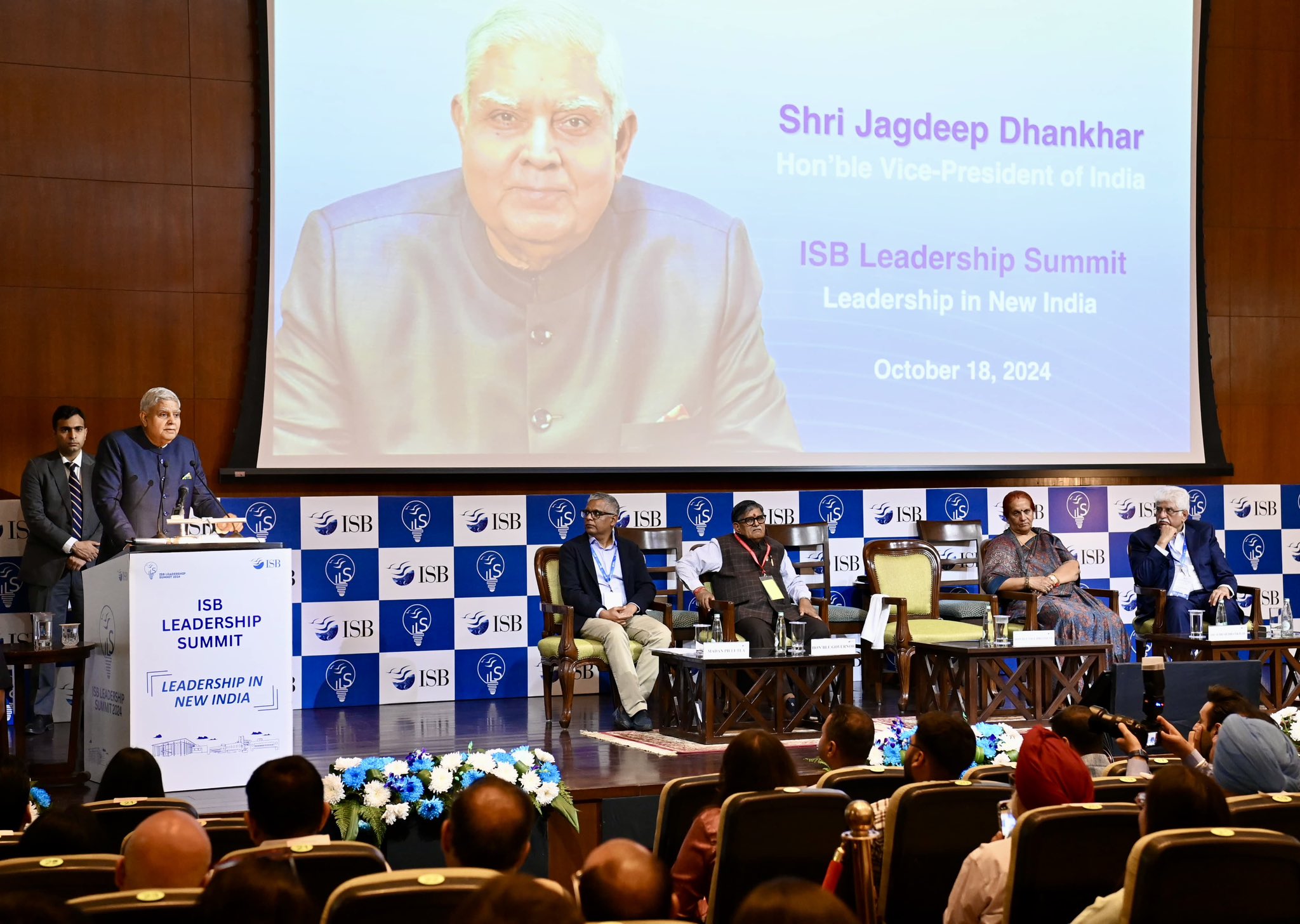 The Vice-President, Shri Jagdeep Dhankhar delivering the inaugural address at the ISB Leadership Summit at Indian School of Business, Mohali in Punjab on October 18, 2024.